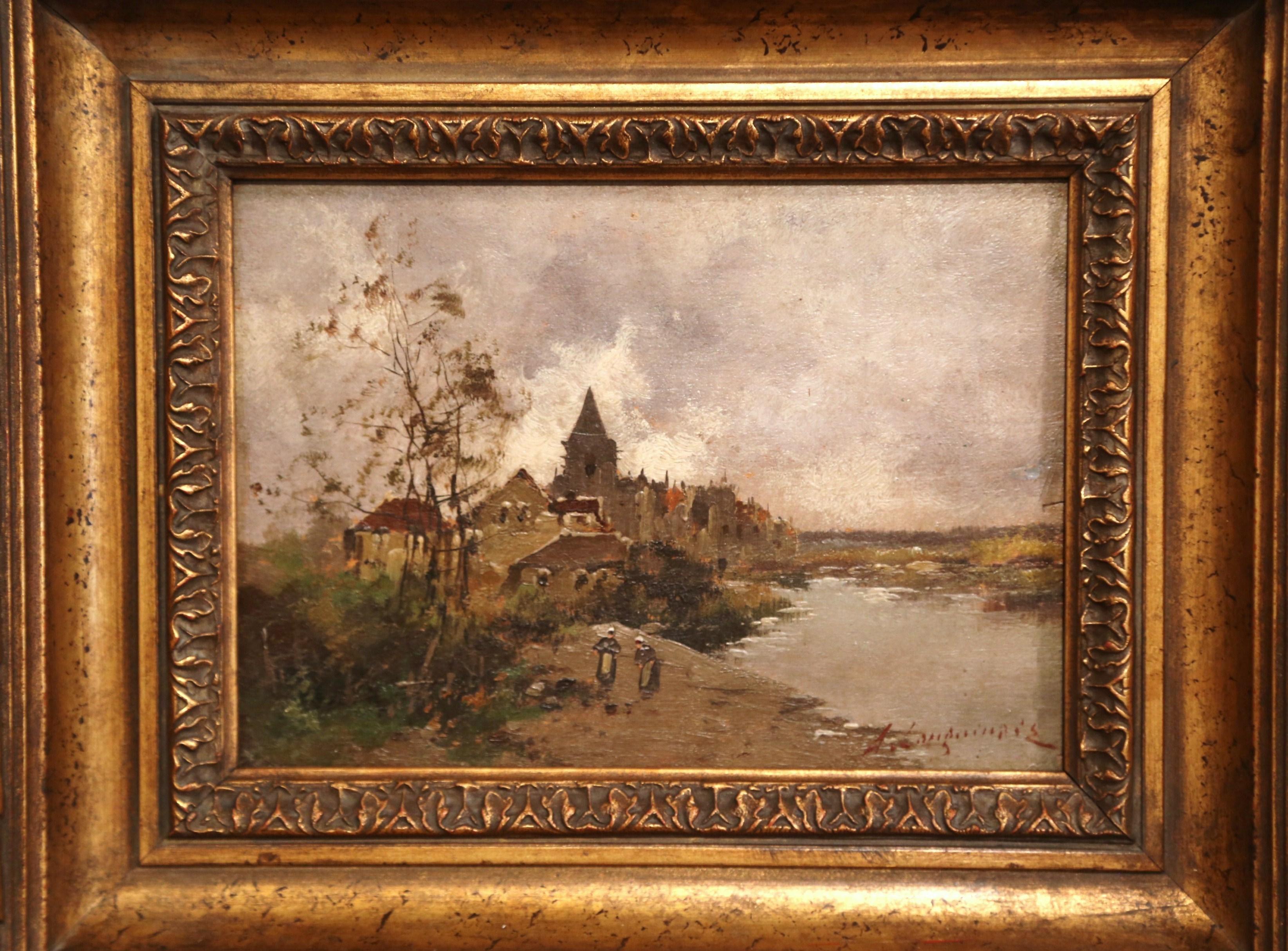 Pair of 19th Century French Oil on Board in Gilt Frames Signed A. Languinais For Sale 1