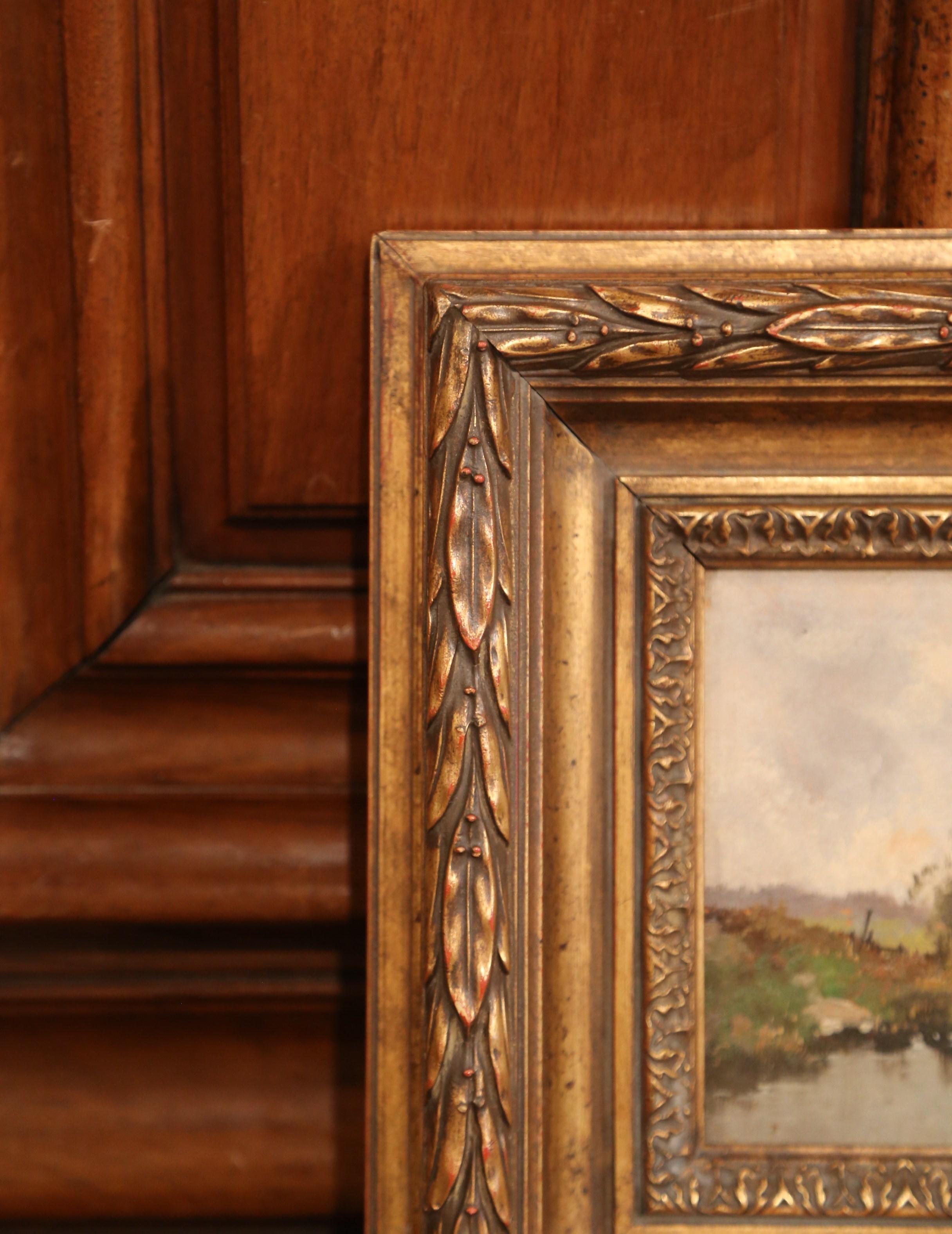 Pair of 19th Century French Oil on Board in Gilt Frames Signed A. Languinais For Sale 4