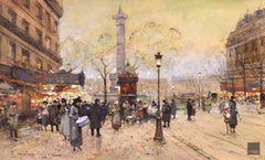 Place de la Bastille - Impressionist Gouache Cityscape by Eugene Galien-Laloue