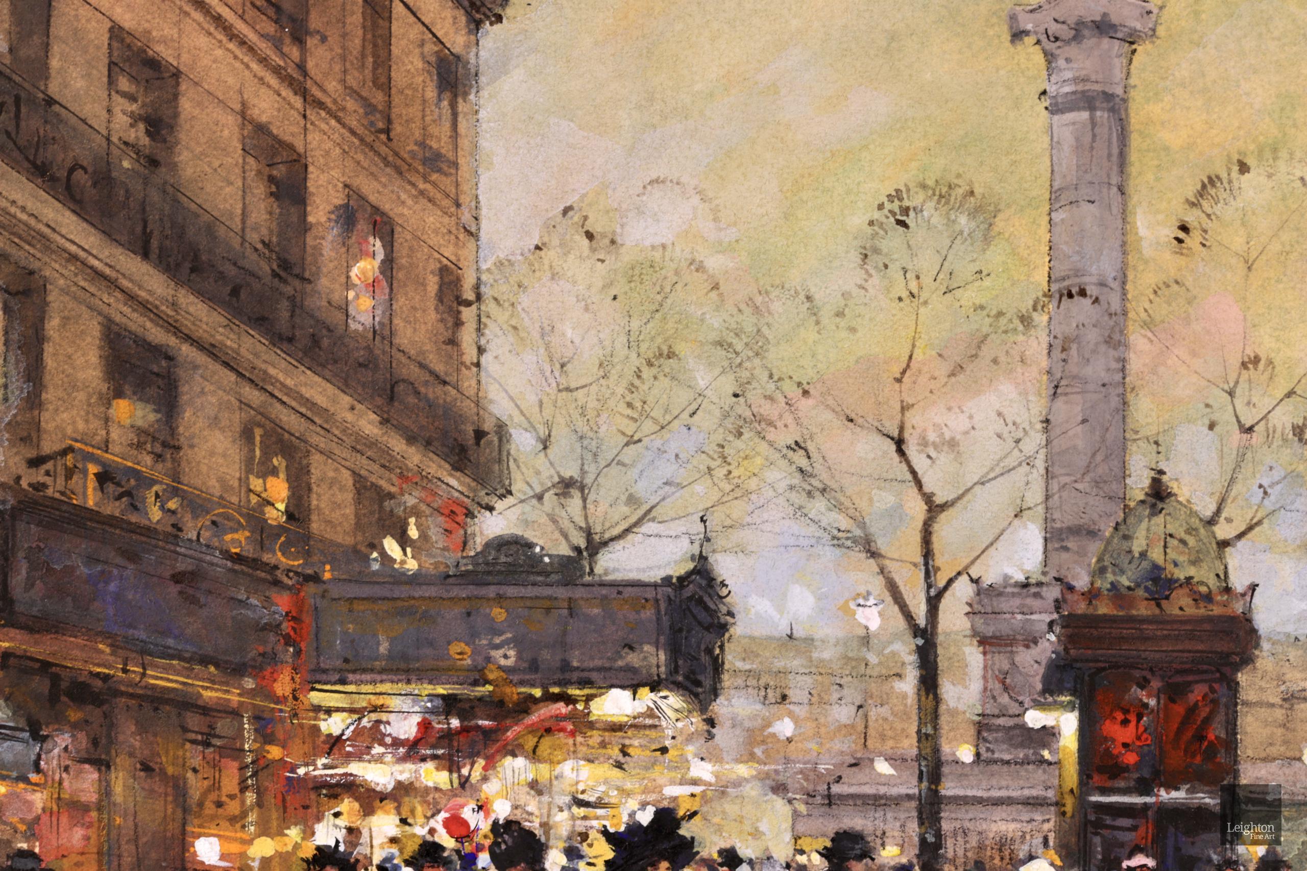Place de la Bastille - Impressionist Gouache Cityscape by Eugene Galien-Laloue 1