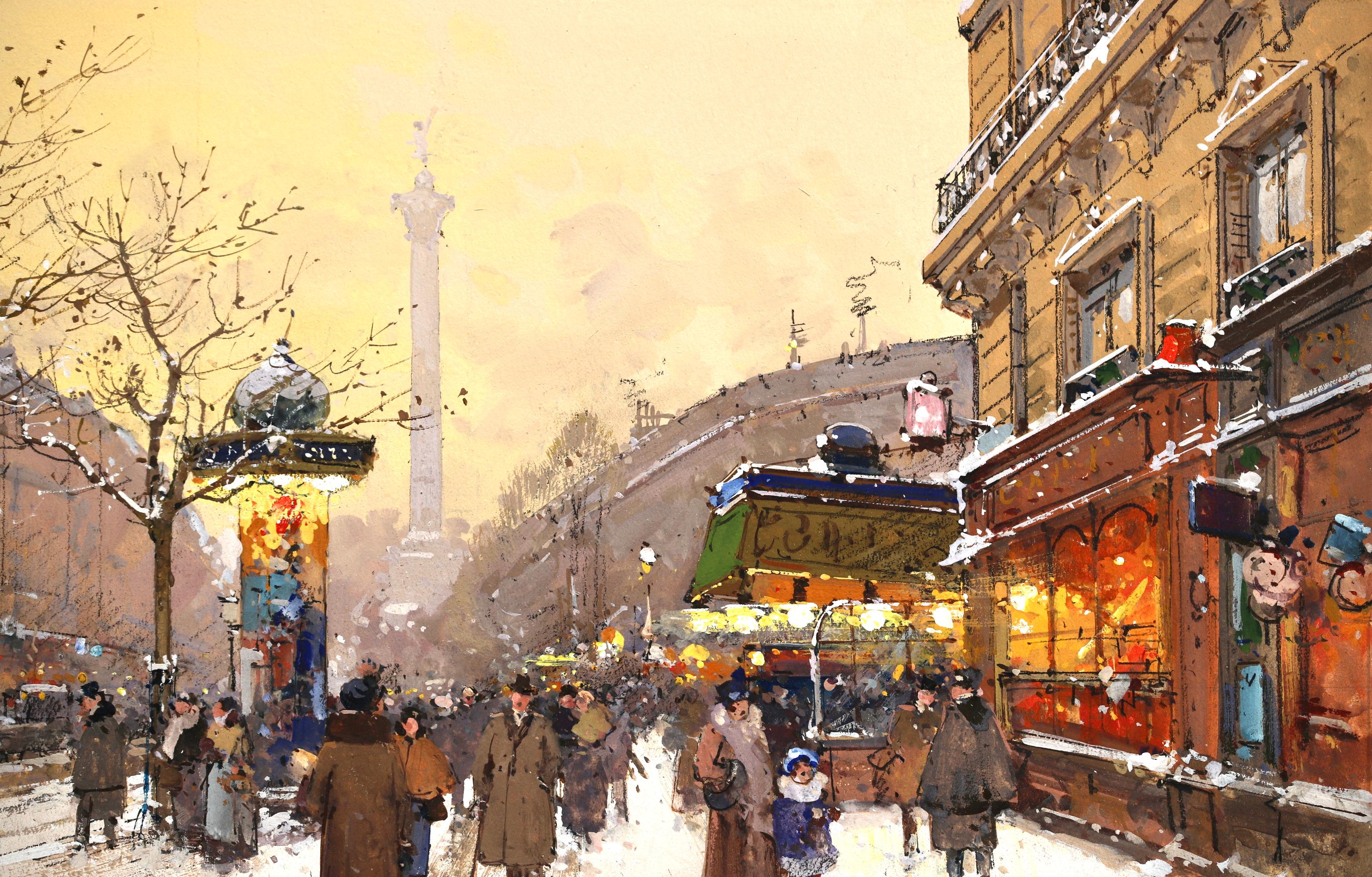 Place de la Bastille – Impressionistische Schneelandschaft von Eugene Galien-Laloue im Angebot 2