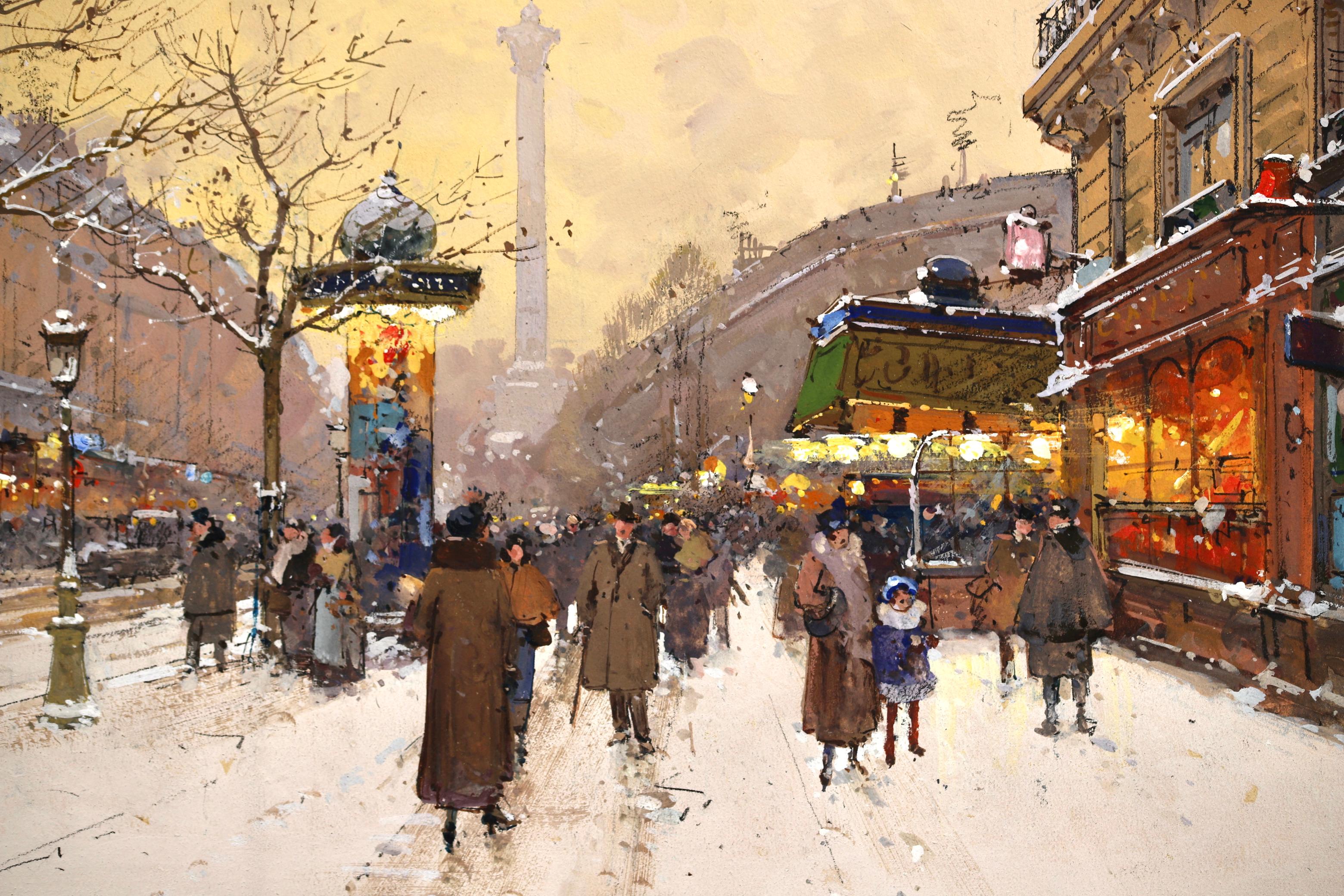 Place de la Bastille – Impressionistische Schneelandschaft von Eugene Galien-Laloue im Angebot 1