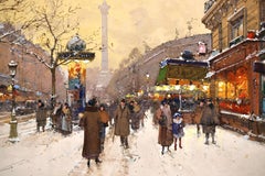 Place de la Bastille - Impressionist Snowy Cityscape by Eugene Galien-Laloue
