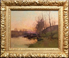 Sunset - Landscape Painting, Barbizon School, 19th Century, Oil Paint on Canvas