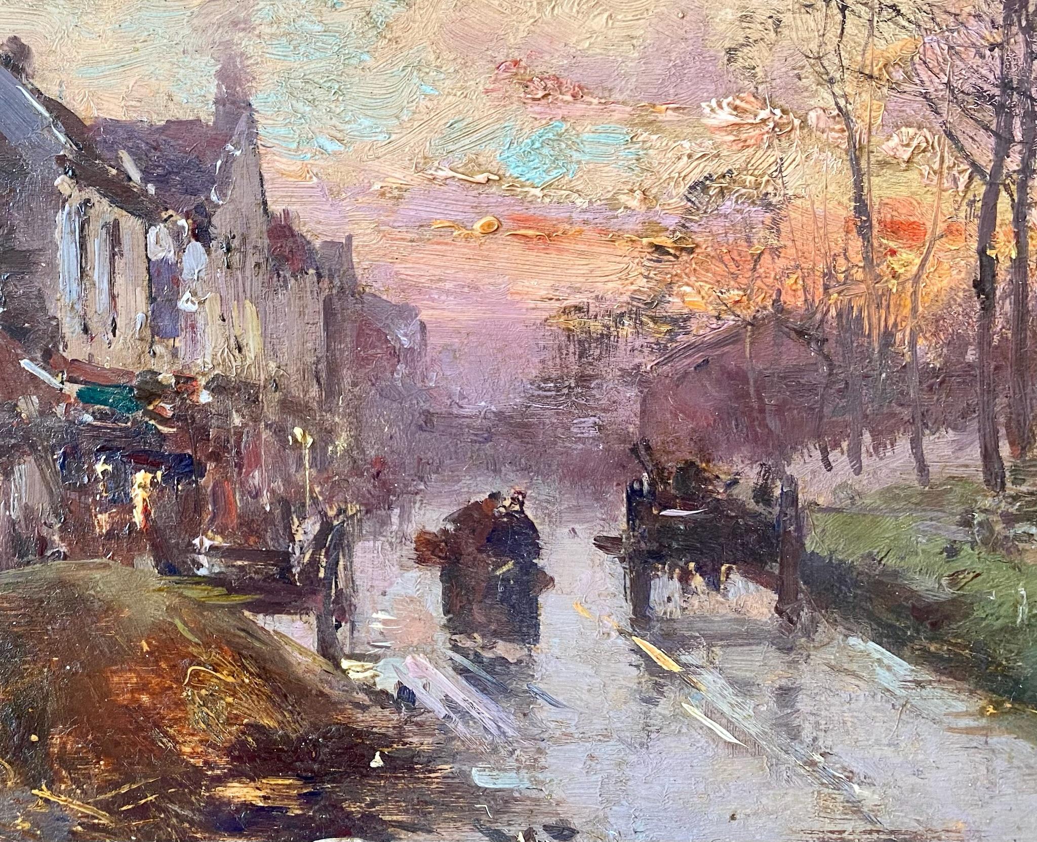 Sunset near Barbizon, animated Village Street Scene, Galien Laloue pseudonym For Sale 2