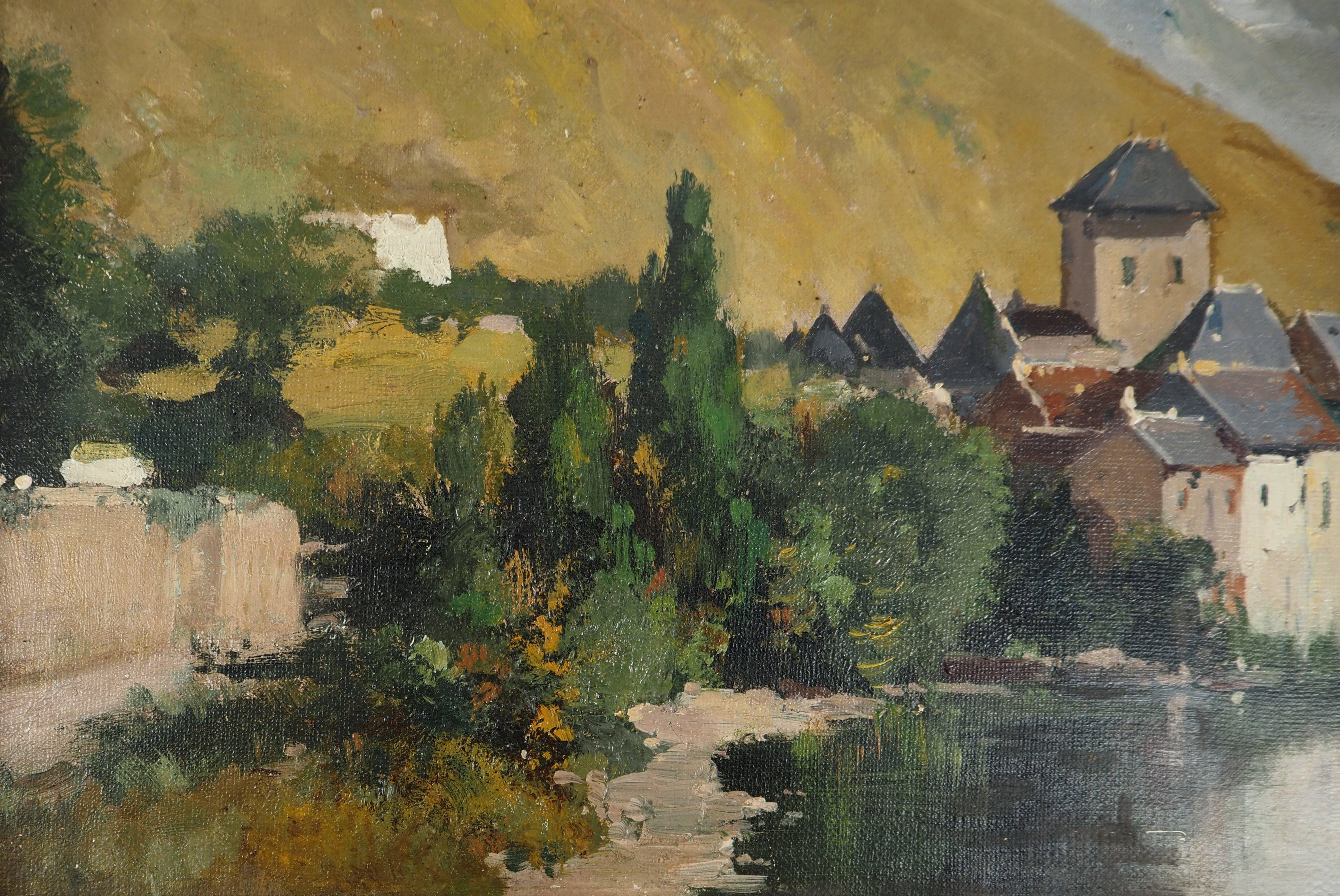 Svizzera, Castello di Chillon sul Lago di Ginevra - Dipinto originale su tela, firmato in vendita 1