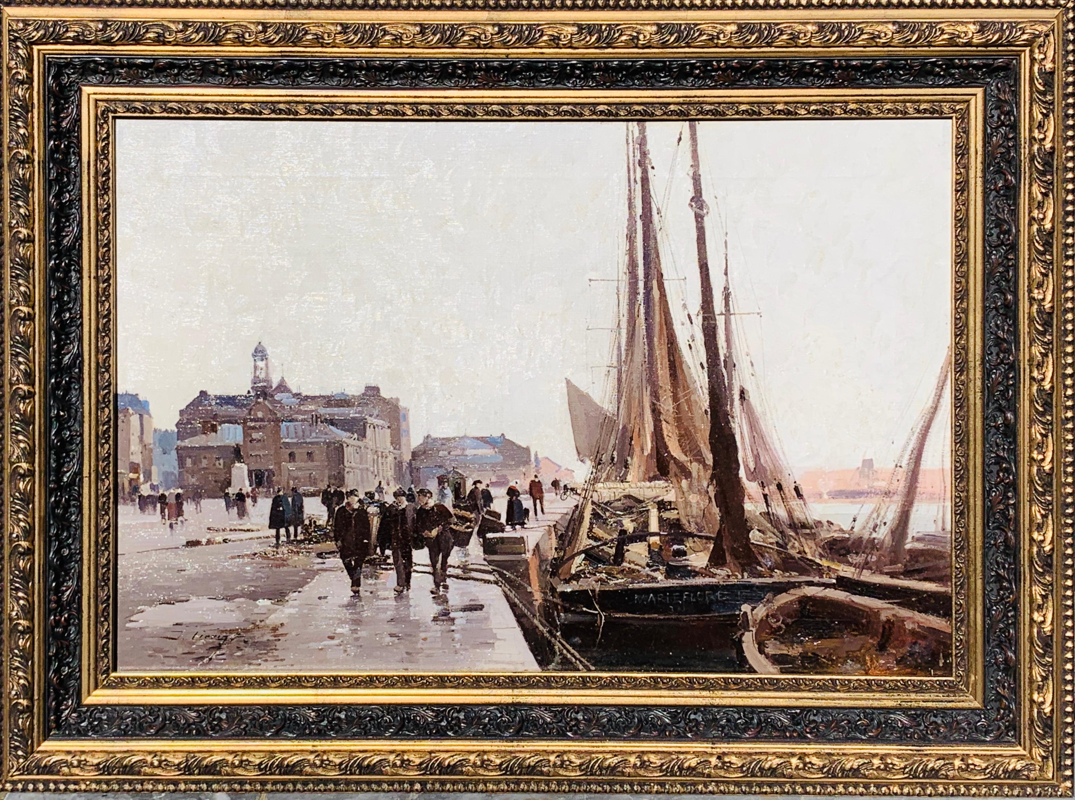Eugene Galien-Laloue Figurative Painting - 19th century French painting - The docks in Bordeaux