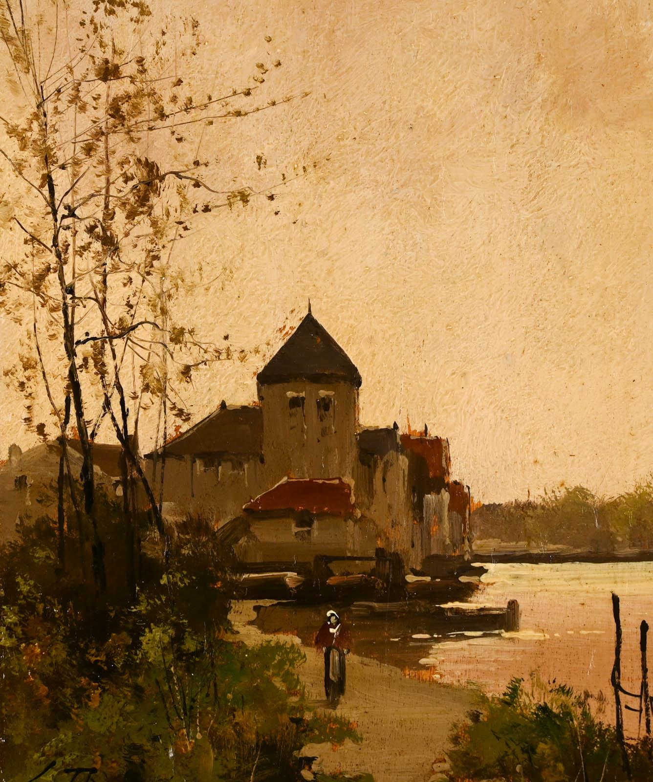 Village au bord de l'eau - Painting by Eugene Galien-Laloue