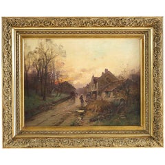 Eugène Galien-Laloue Coucher de soleil sur un village, école de Barbizon, vers 1880