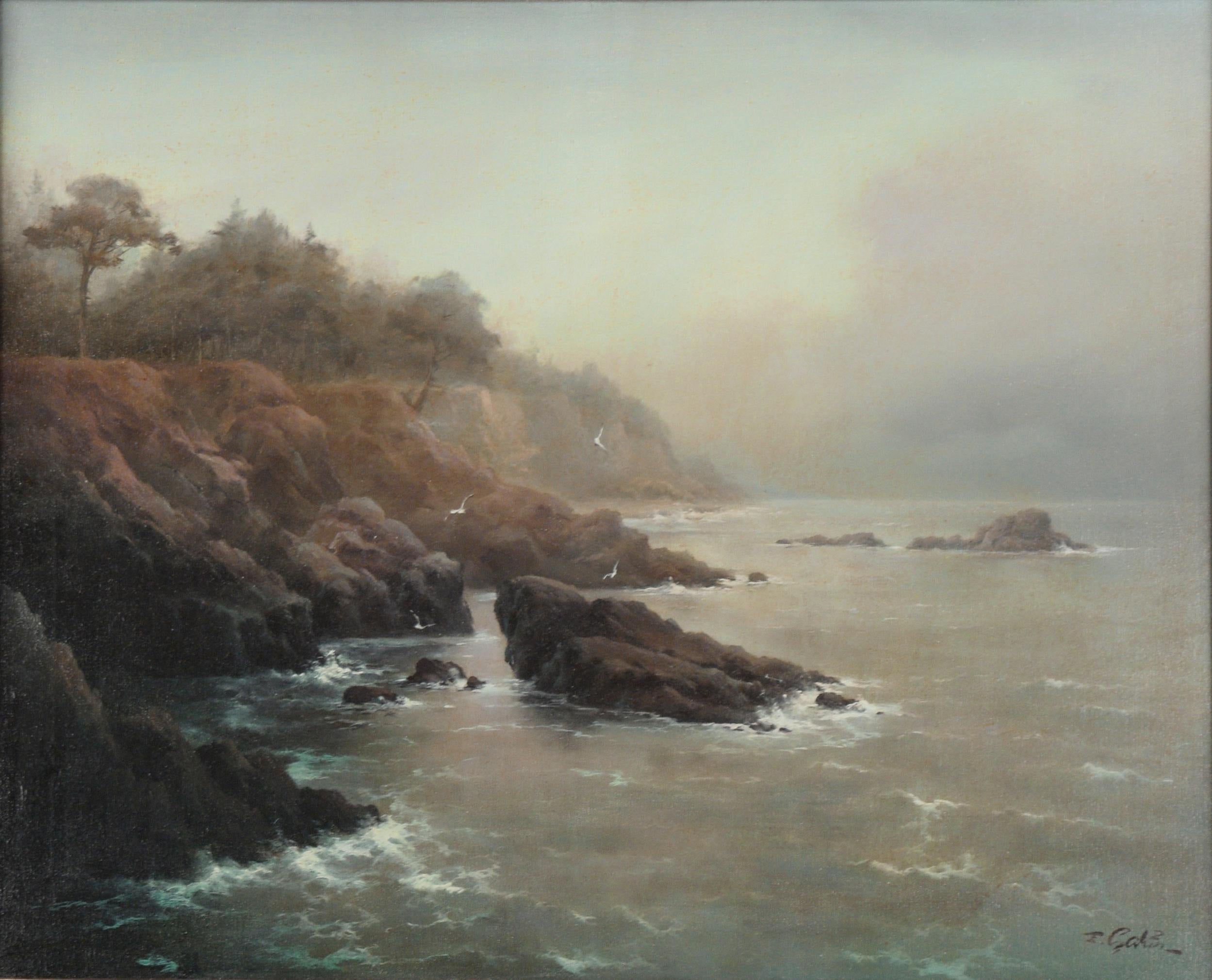 Misty Morning at Near Point, Carmel Seascape - Painting by Eugene Garin 
