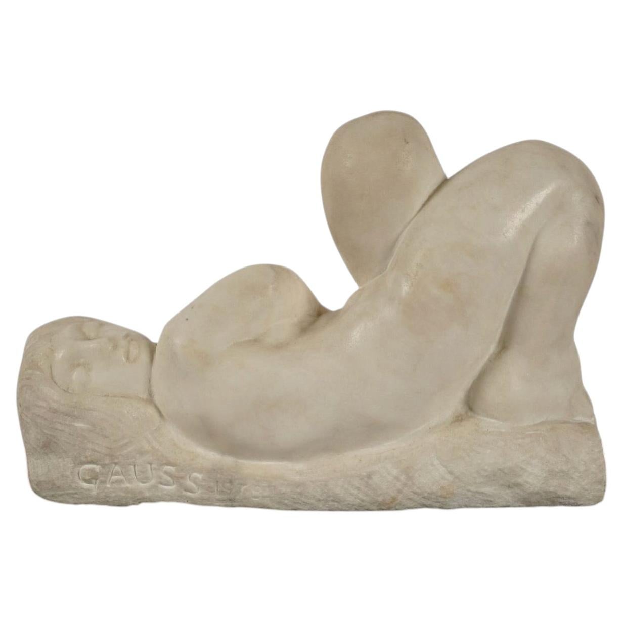 Eugene Gauss (1905 - 1988) Marble Sculpture of Reclining Nude, dated 1978