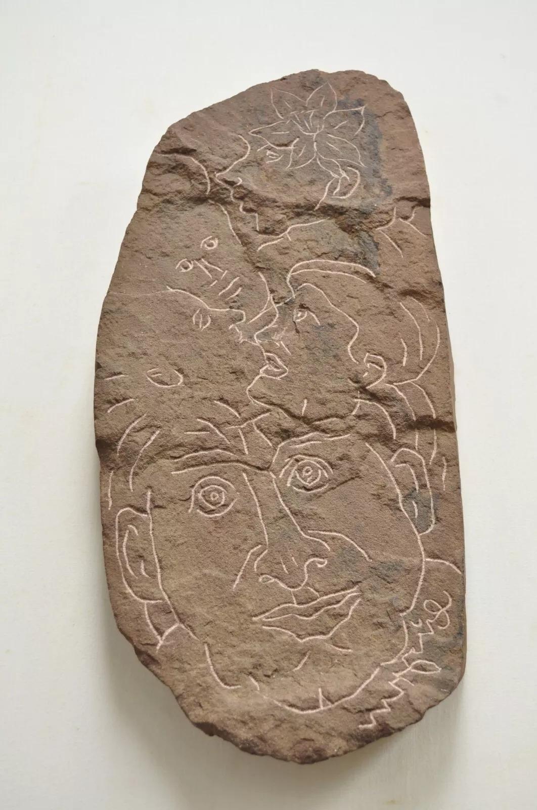 Eugene Gauss Mid Century Figural Carved Red Stone Picasso Style Wall Sculpture For Sale 5