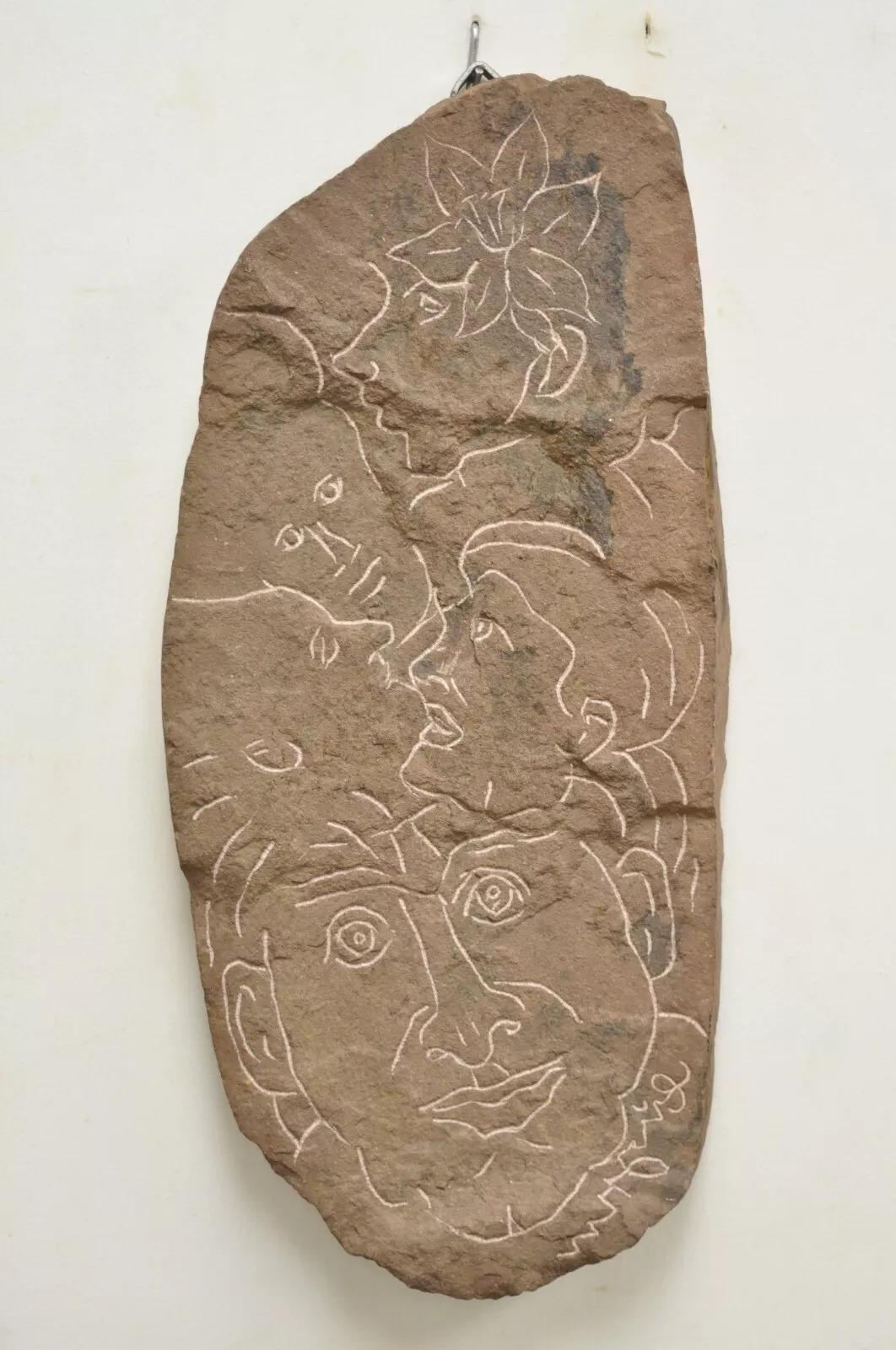 Eugene Gauss Mid Century Figural Carved Red Stone Picasso Style Wall Sculpture For Sale 6