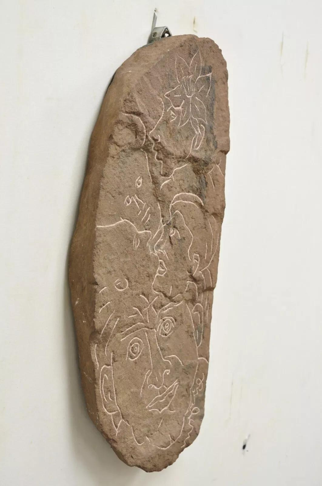 Unknown Eugene Gauss Mid Century Figural Carved Red Stone Picasso Style Wall Sculpture For Sale
