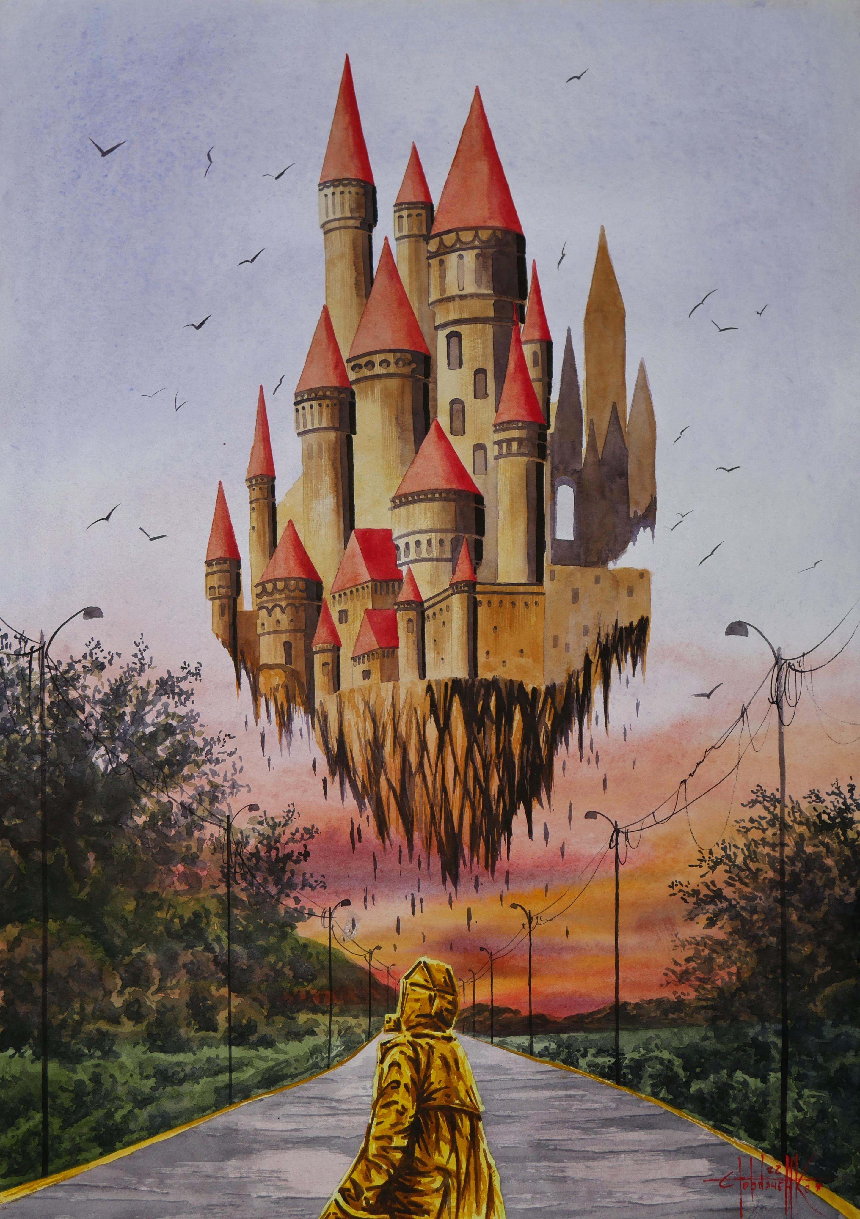 Fantasy castle on the air - Painting by Eugene Gorbachenko
