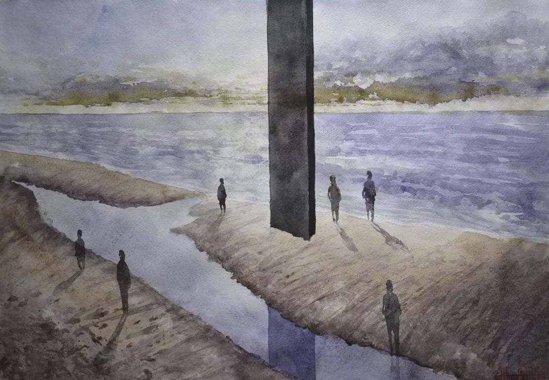 Sunny beach - Realist Painting by Eugene Gorbachenko