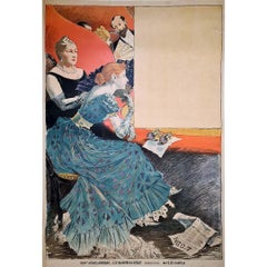 Antique 1890 original poster by Eugène Grasset for the Théâtre National de l'Odéon