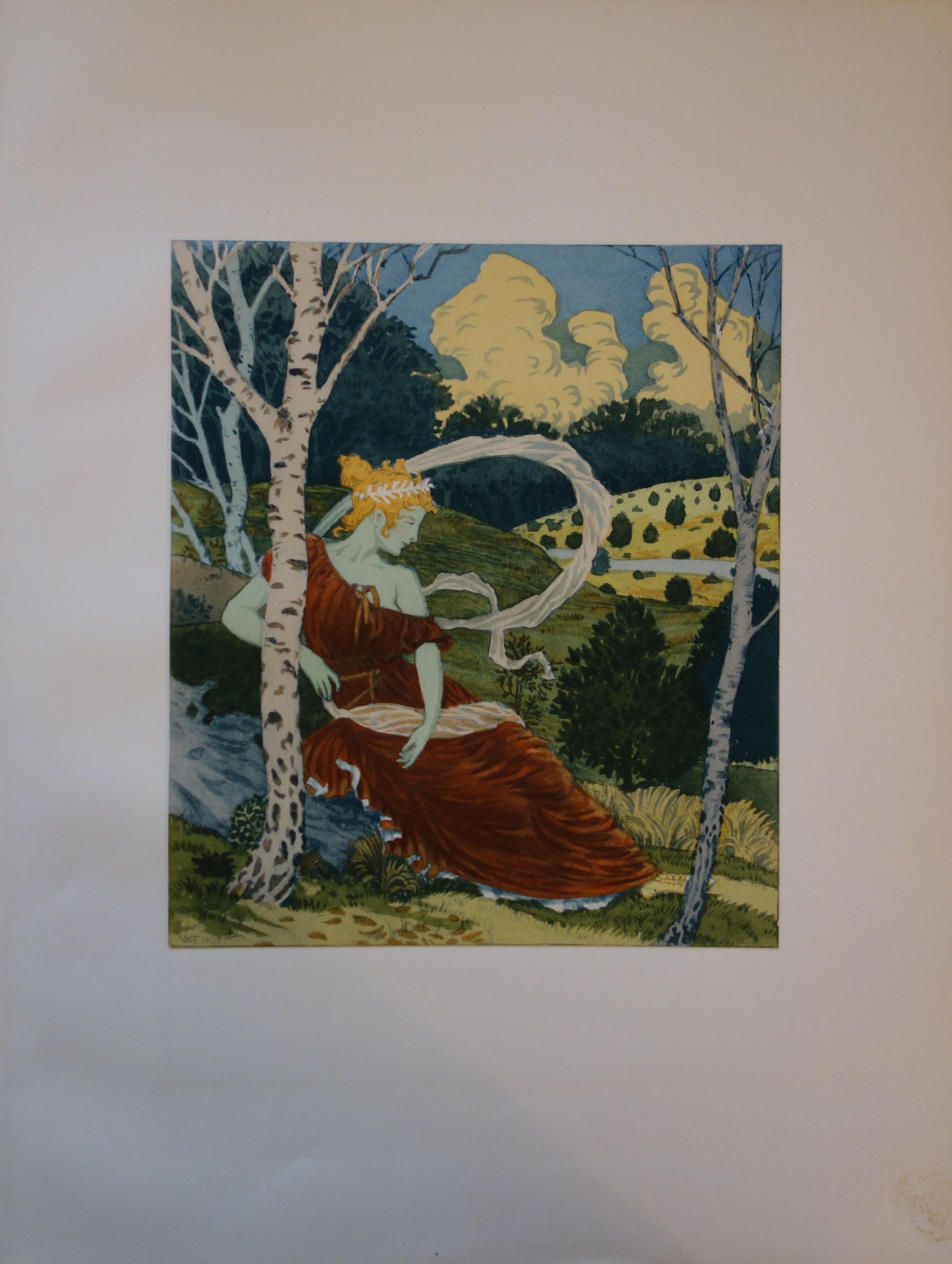 La beauté ancienne dans les bois - Lithographie originale - 1898 - Print de Eugene Grasset
