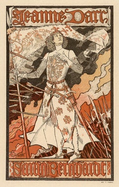 Sarah Bernhardt as Jeanne D'arc by Eugène Grasset, Art Nouveau lithograph, 1897
