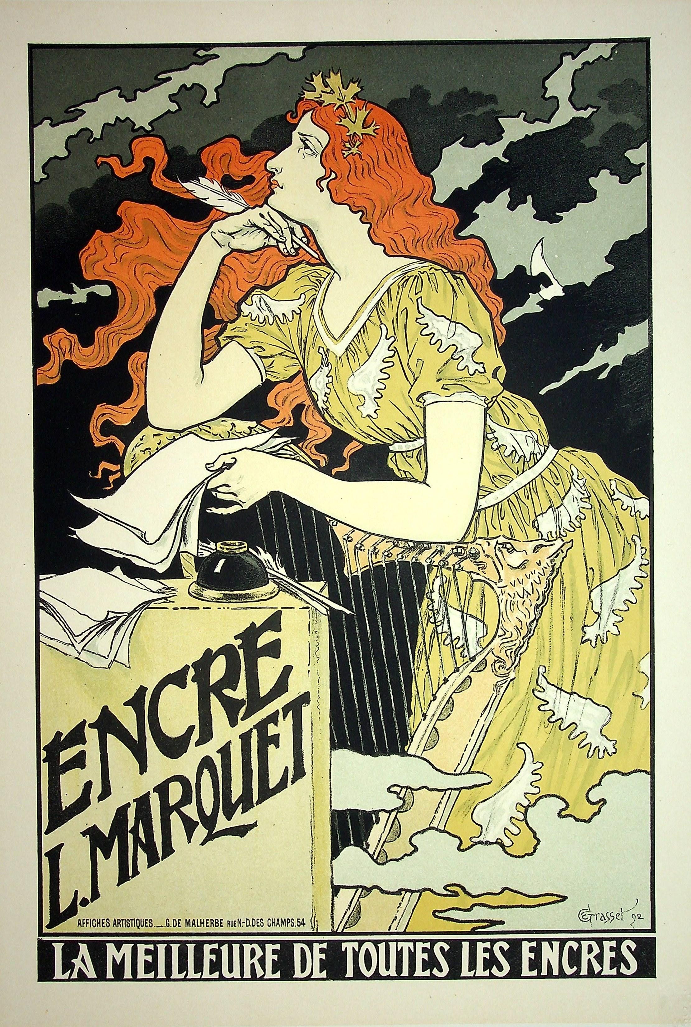 The Inspiration of the Poetess - Lithograph (Les Maîtres de l'Affiche), 1899 - Print by Eugene Grasset