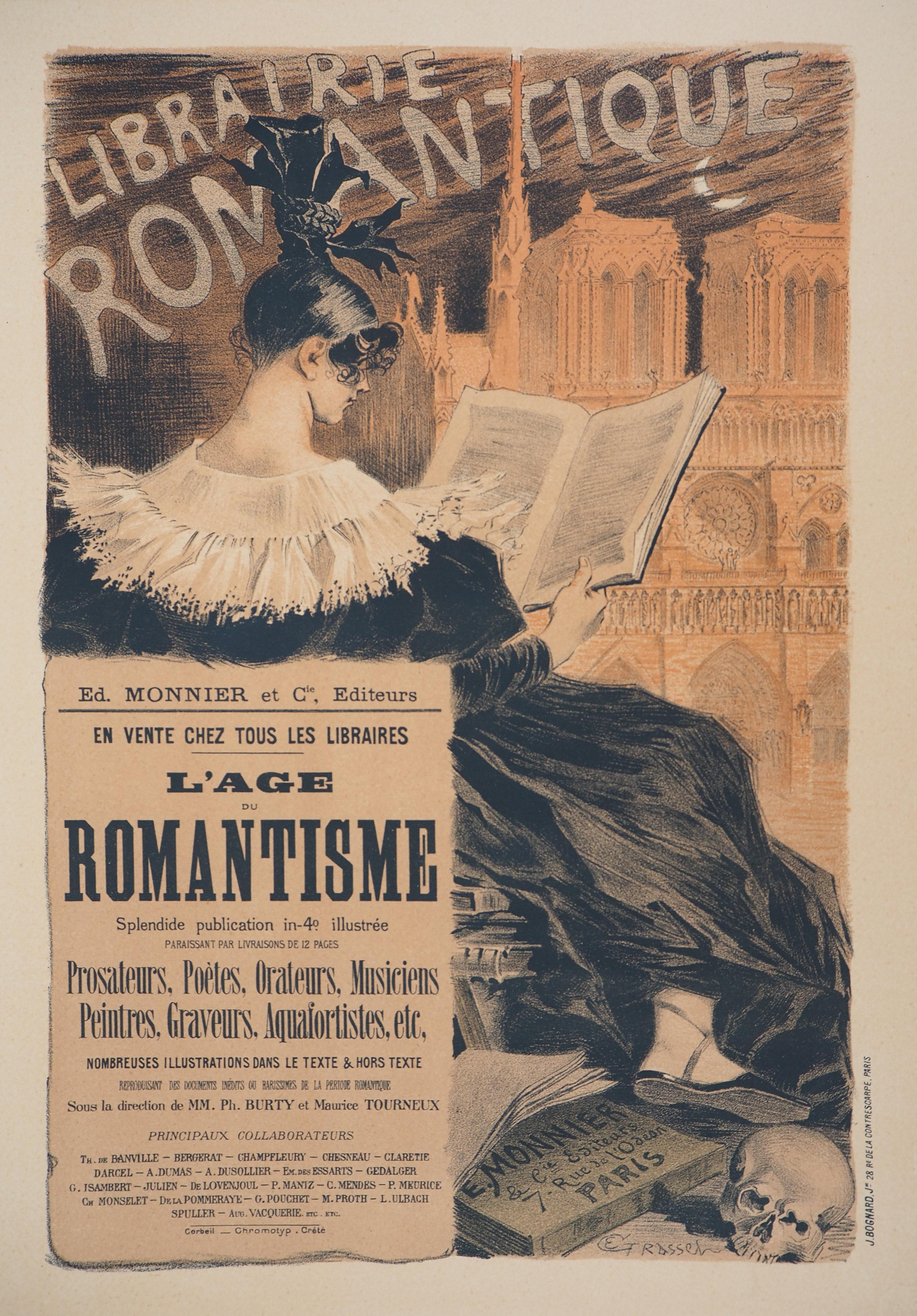 Eugene Grasset Figurative Print - The Reader and Notre-Dame de Paris - Lithograph (Les Maîtres de l'Affiche), 1895