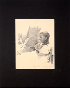 „And Search for Peace“ – Seltene signierte figurative Lithographie in Tinte auf Papier