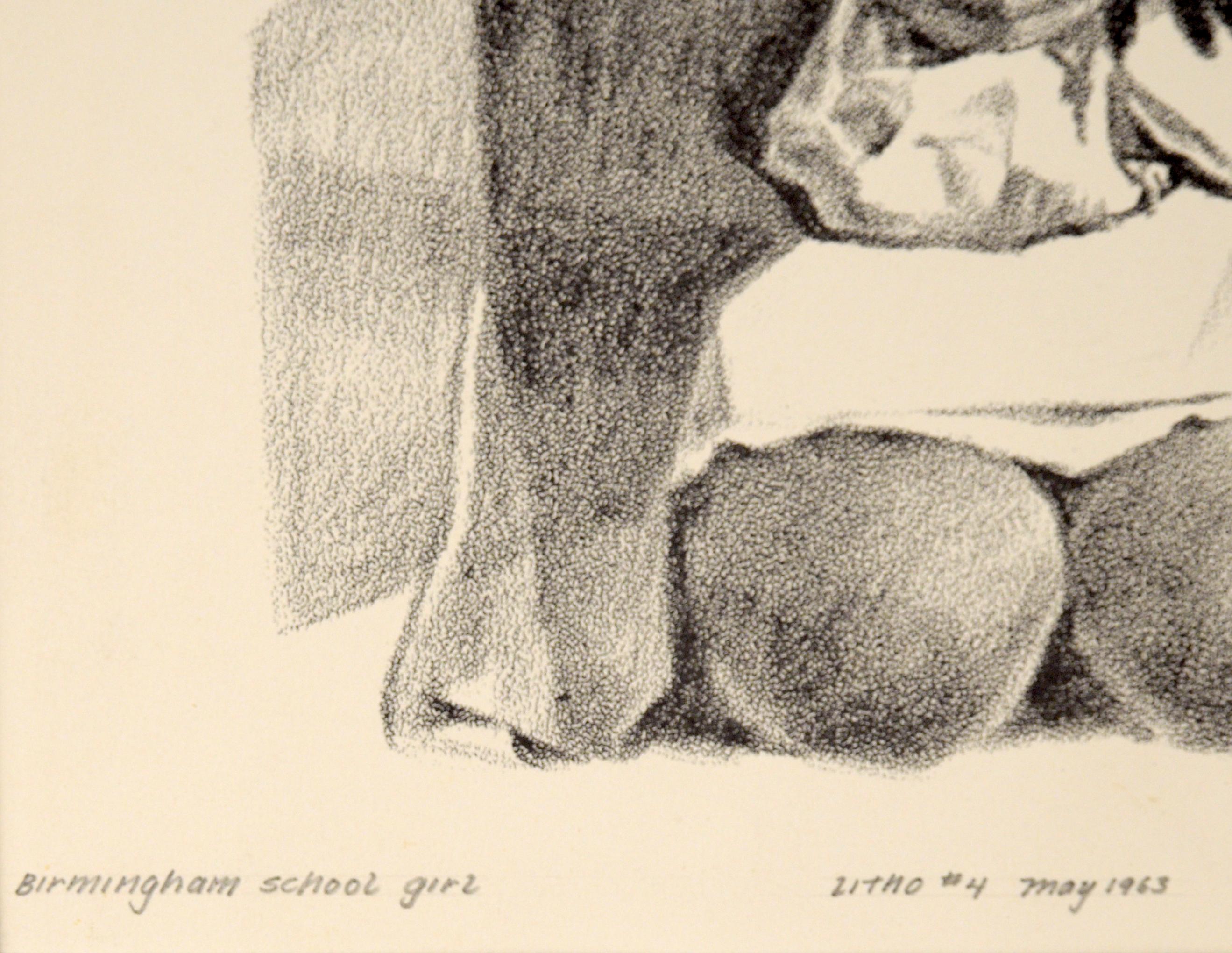 „Birmingham School Girl“ – seltene signierte figurative Lithographie in Tinte auf Papier im Angebot 2