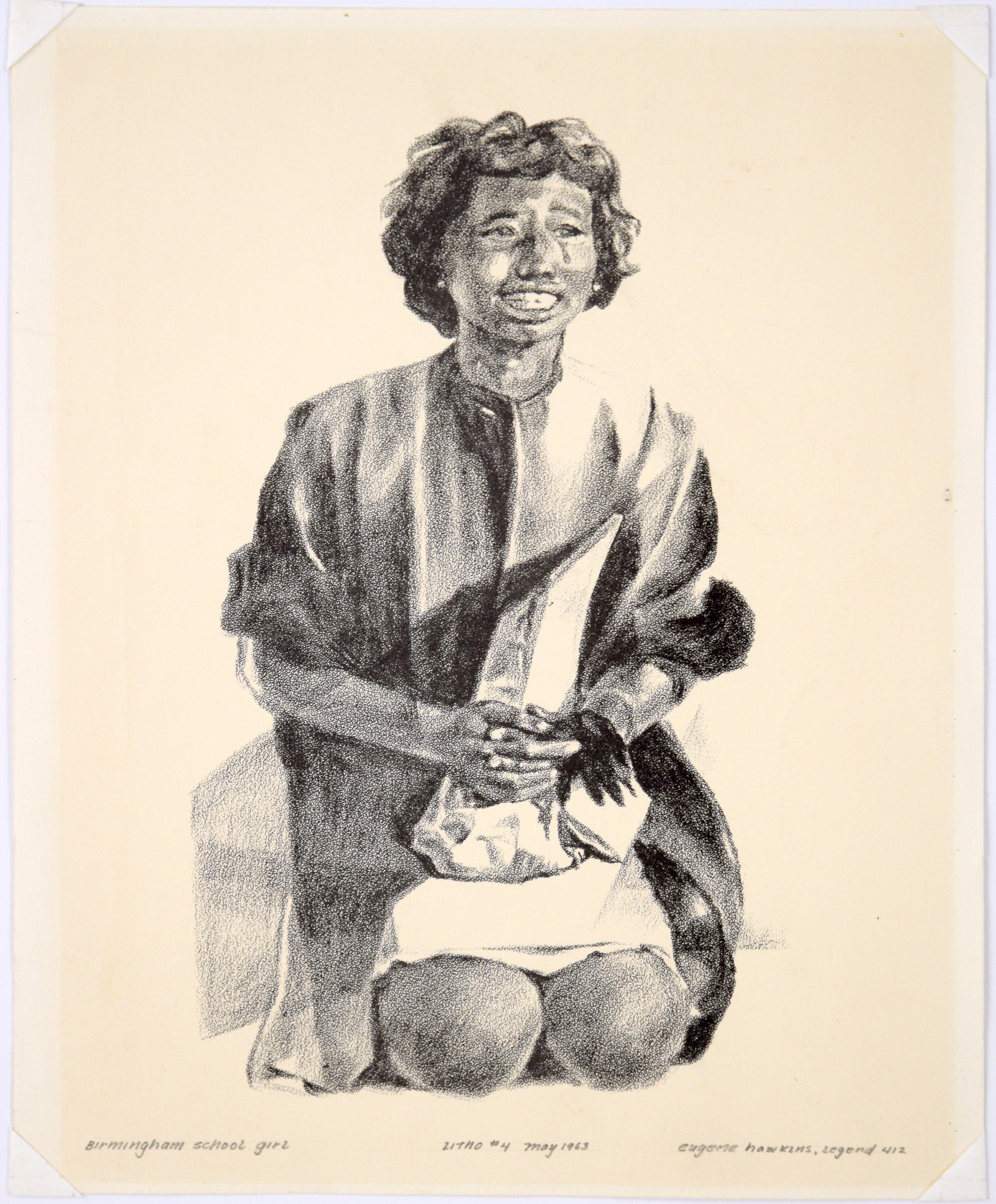 „Birmingham School Girl“ – seltene signierte figurative Lithographie in Tinte auf Papier im Angebot 3