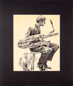 Gerry Mulligan, Baritone Sax - Rare Signed Figurative Lithograph in Ink on Paper