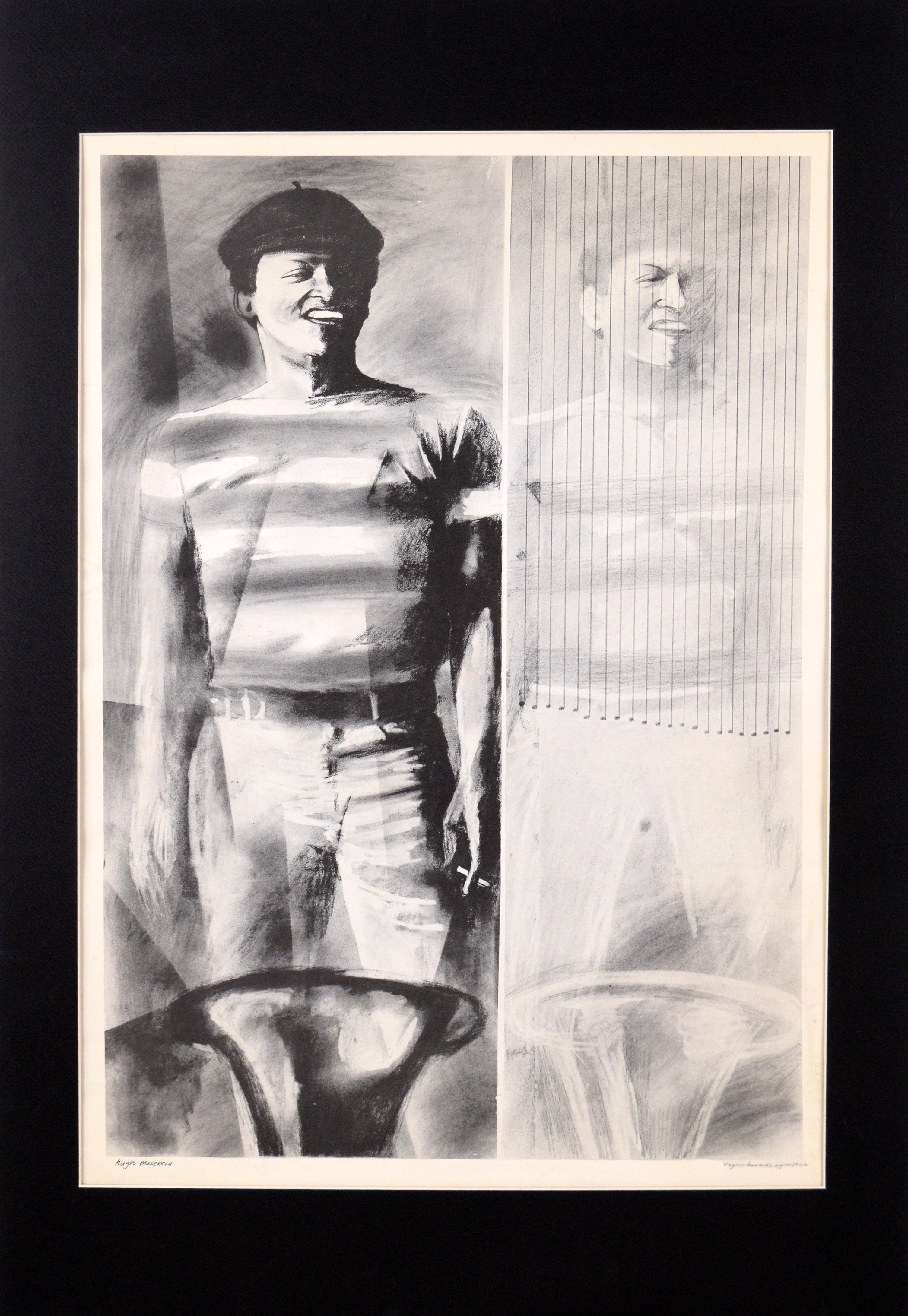 Eugene Hawkins Figurative Print - Hugh Masekela, The Father of South African Jazz - Signed Lithograph Ink on Paper