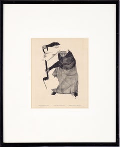"Nun Shoveling Snow" - Rare Signed Figurative Lithograph in Ink on Paper