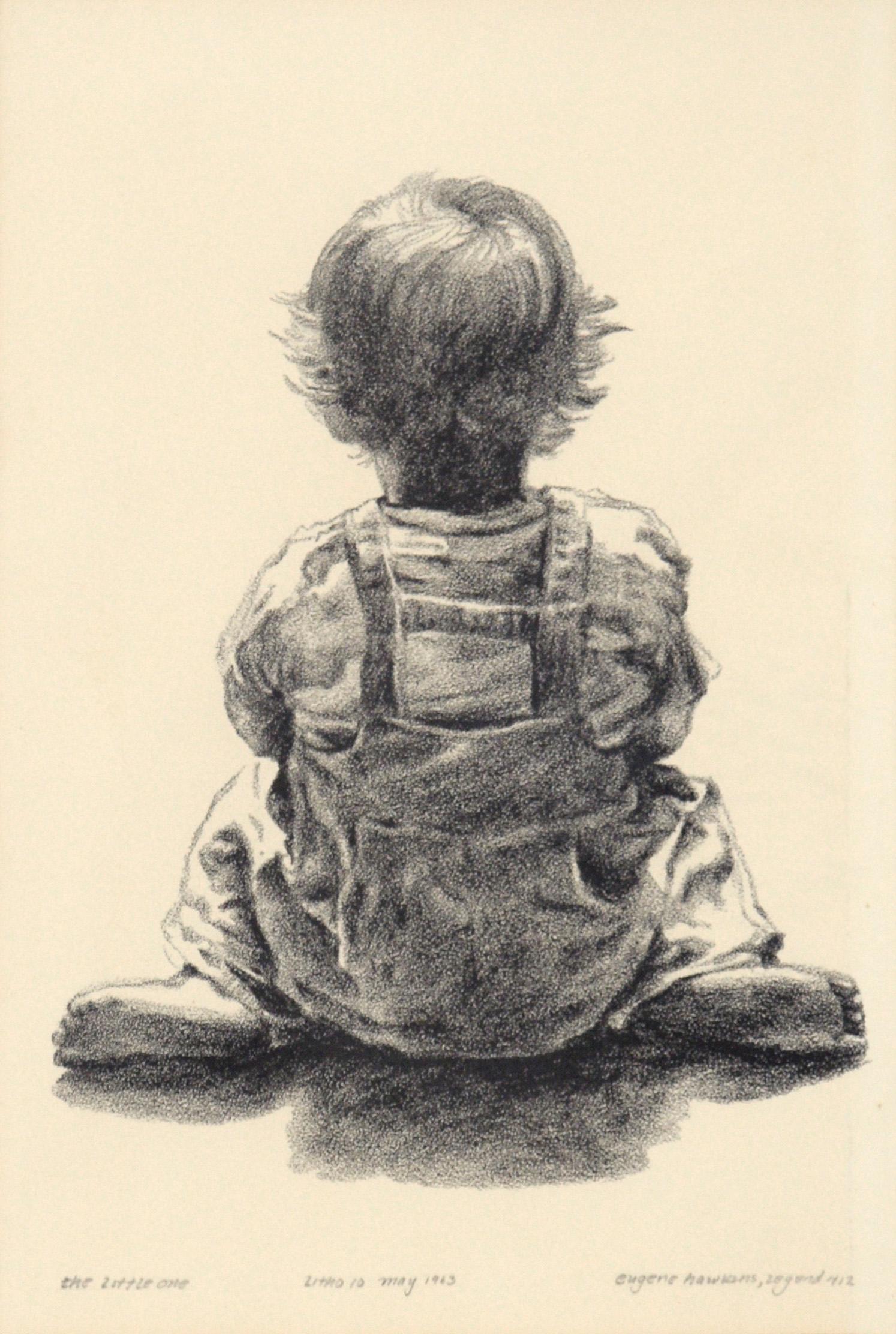 „The Little One“ – Seltene signierte figurative Lithographie in Tinte auf Papier – Print von Eugene Hawkins