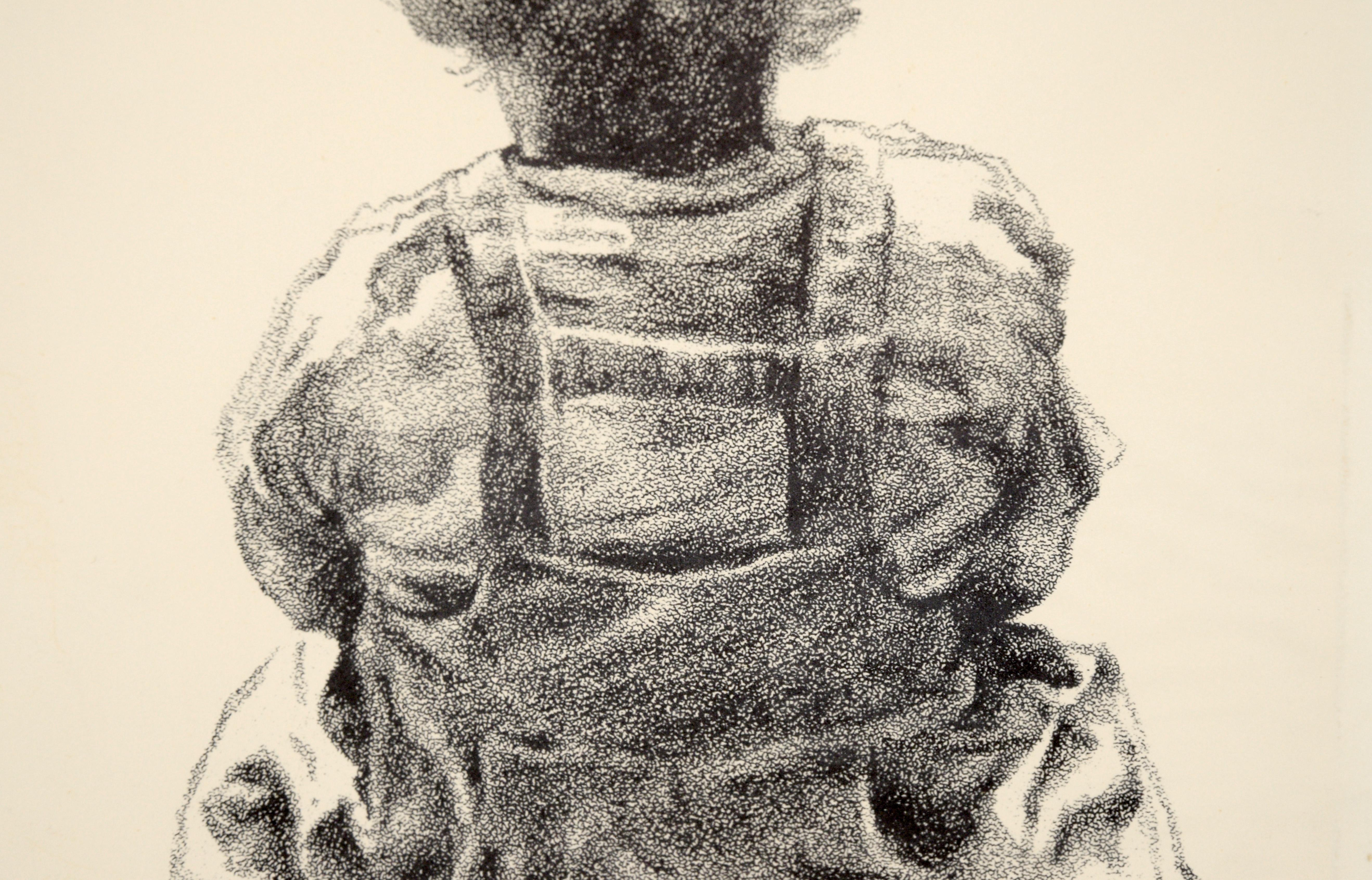 „The Little One“ – Seltene signierte figurative Lithographie in Tinte auf Papier (Weiß), Figurative Print, von Eugene Hawkins