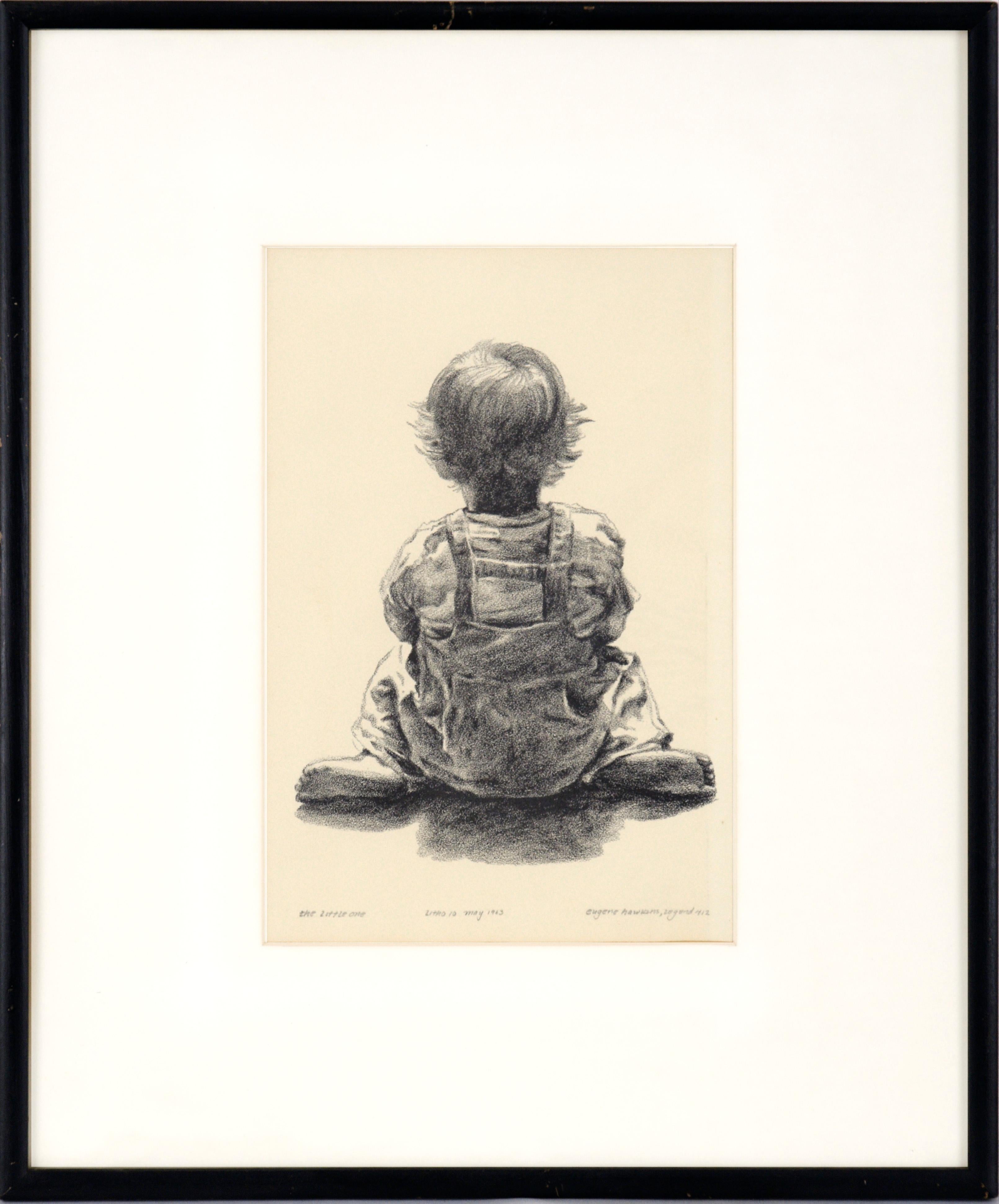 „The Little One“ – Seltene signierte figurative Lithographie in Tinte auf Papier