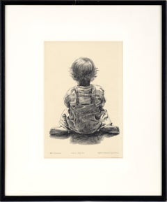 Used "The Little One" - Rare Signed Figurative Lithograph in Ink on Paper