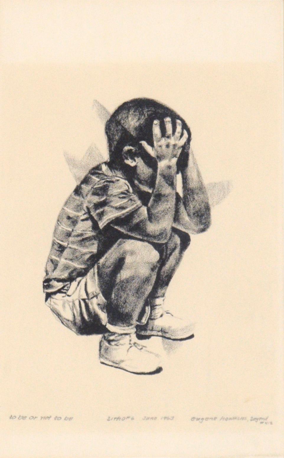 „So sein oder nicht sein“ – seltene figurative Lithographie in Tinte auf Papier – Print von Eugene Hawkins