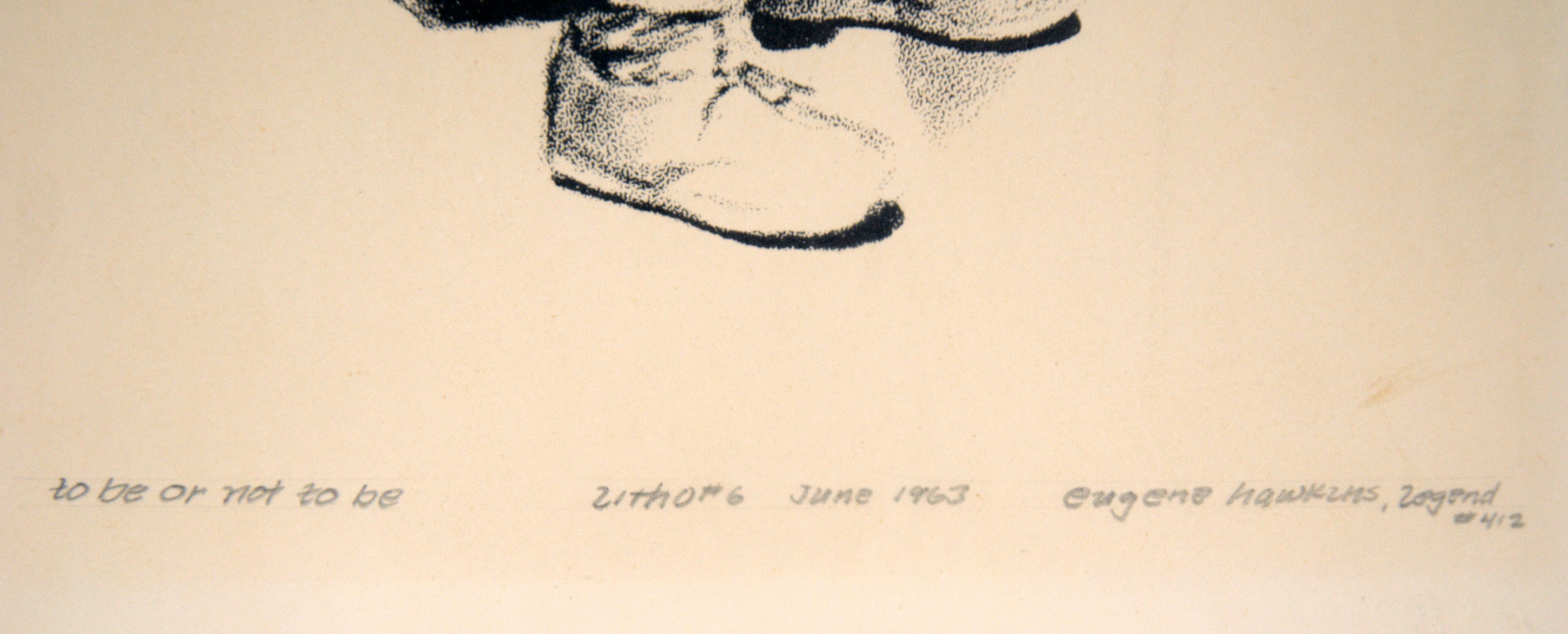 „So sein oder nicht sein“ – seltene figurative Lithographie in Tinte auf Papier 3