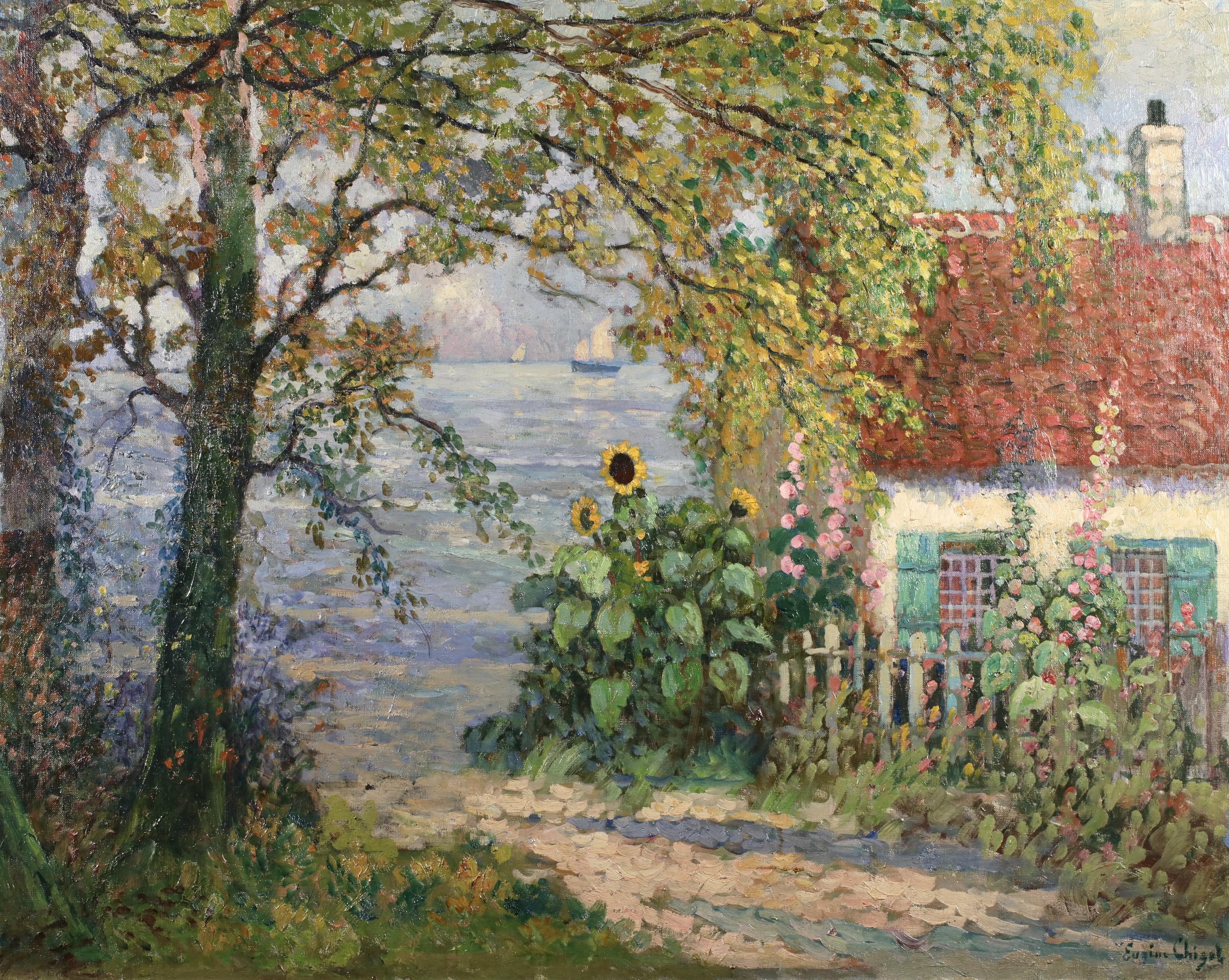 «Fleurs d'été» - Etaples - Paisaje postimpresionista al óleo de Eugène Chigot