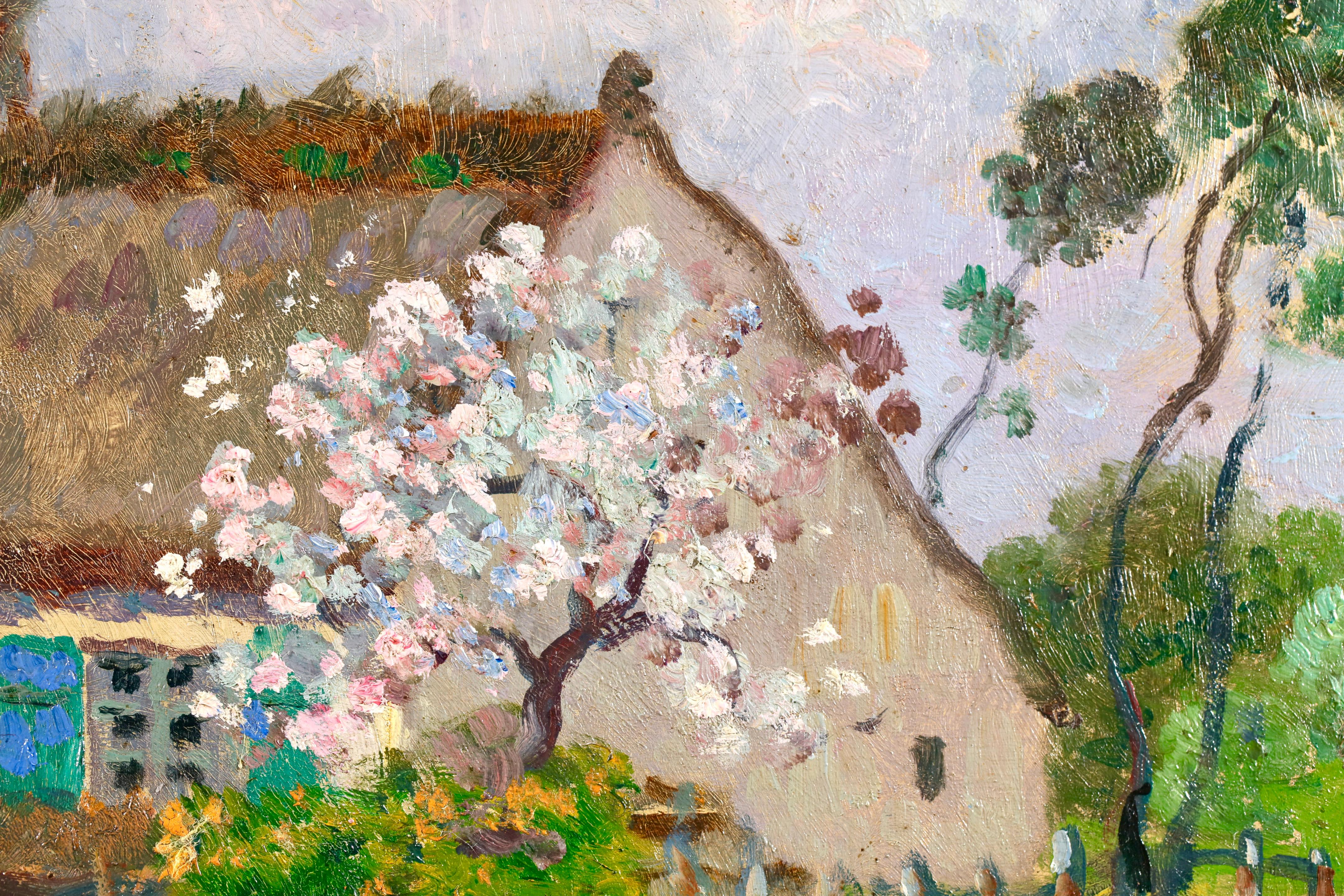 Pommier en fleur - Postimpressionistische Figuren in Landschaft Öl von Eugene Chigot im Angebot 4