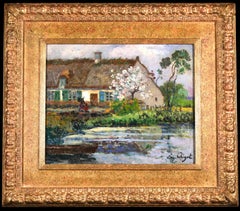 Pommier en fleur - Post Impressionist Figures in Landscape Oil by Eugene Chigot