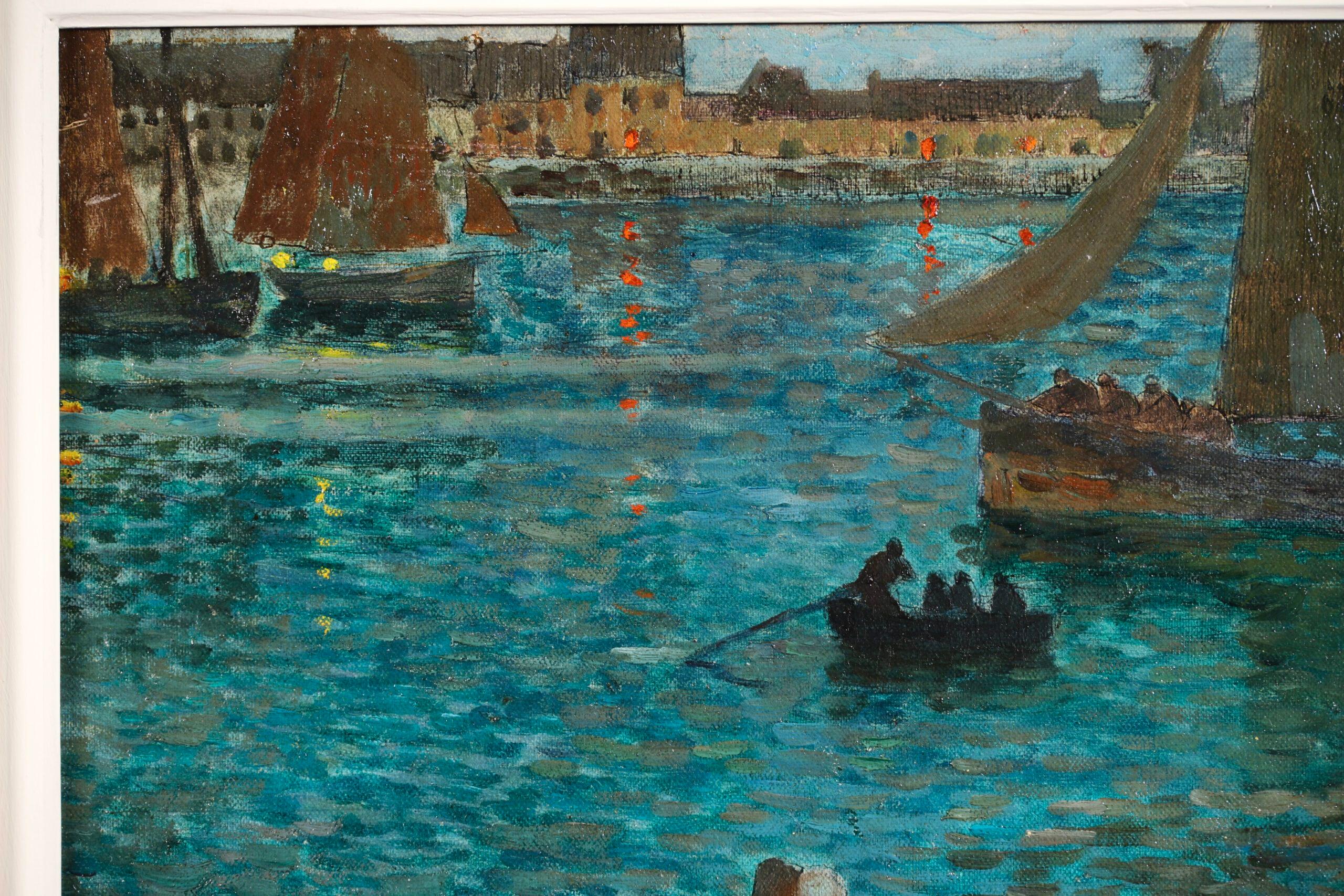 Retour des pecheurs - Post Impressionist Figures in Landscape Oil -Eugene Chigot 5
