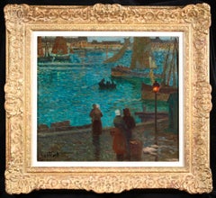 Retour des pecheurs - Post Impressionist Figures in Landscape Oil -Eugene Chigot