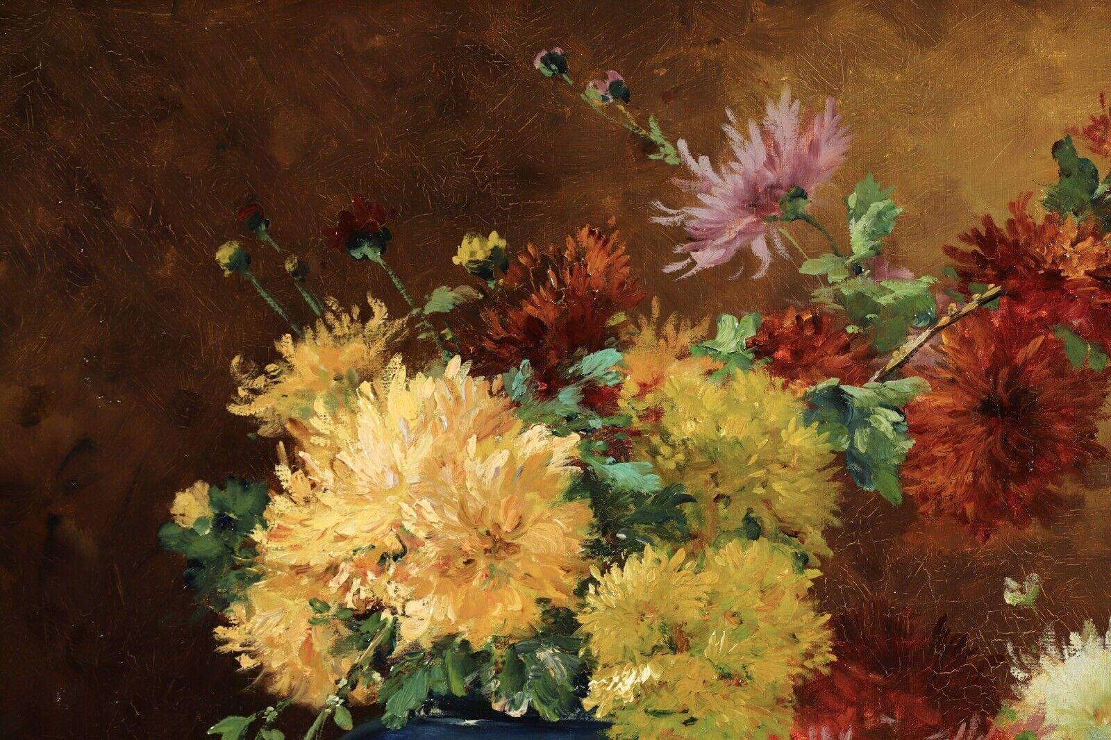 Eugene-Henri Cauchois (French, 1850-1911) impressionist still life flowers with vase, oil on canvas.
Signed lower right corner by the artist.
Provenance: a private French collection.
Professional restorations to verso, ready to hang.
Dimensions