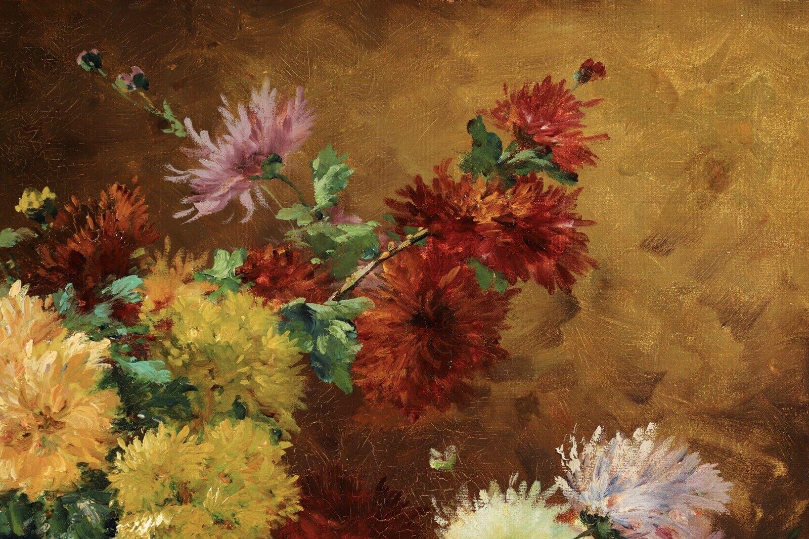 Oiled Eugene-Henri Cauchois (French, 1850-1911) Impressionist Flowers Still Life Oil For Sale