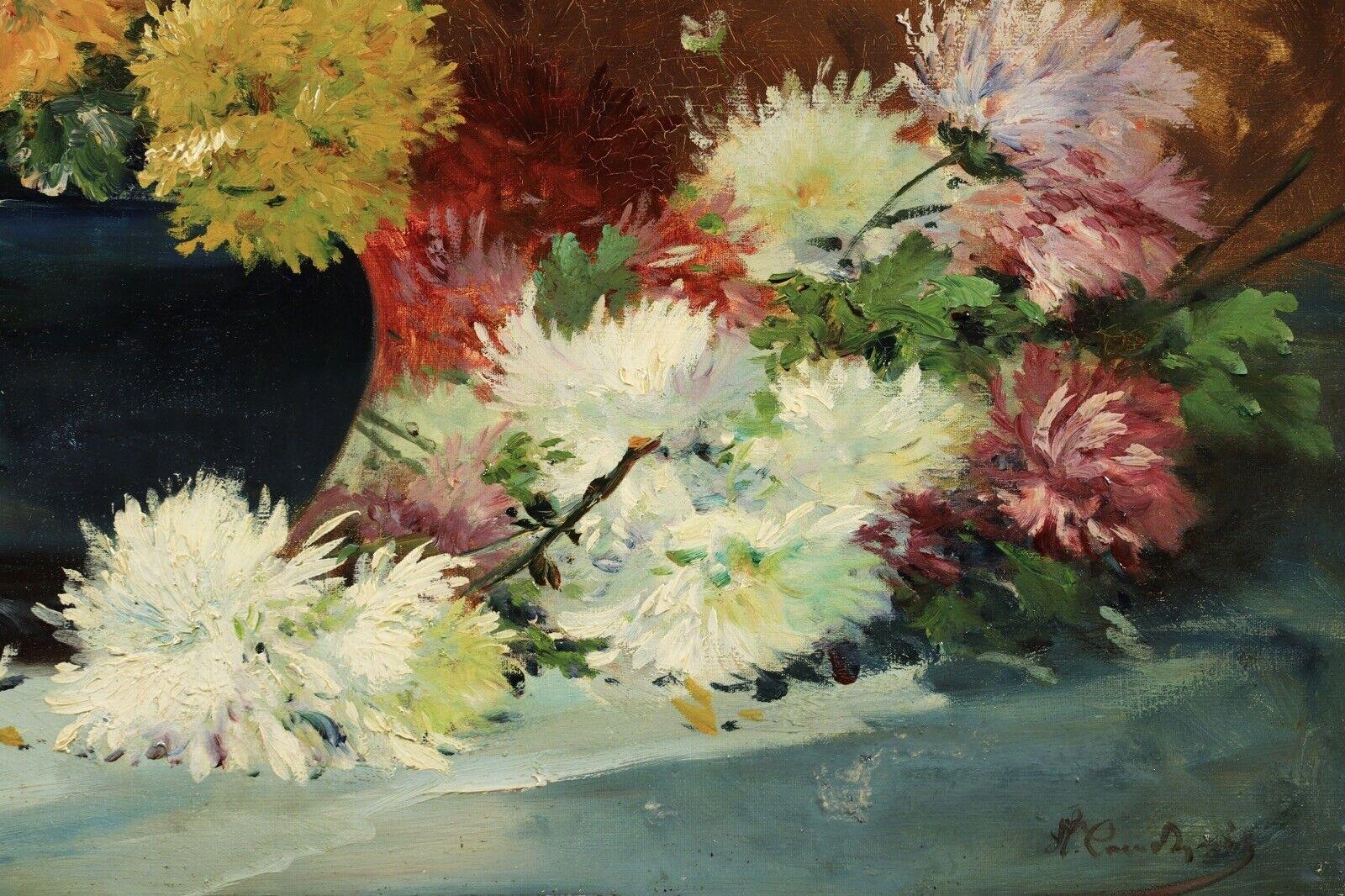 19th Century Eugene-Henri Cauchois (French, 1850-1911) Impressionist Flowers Still Life Oil For Sale