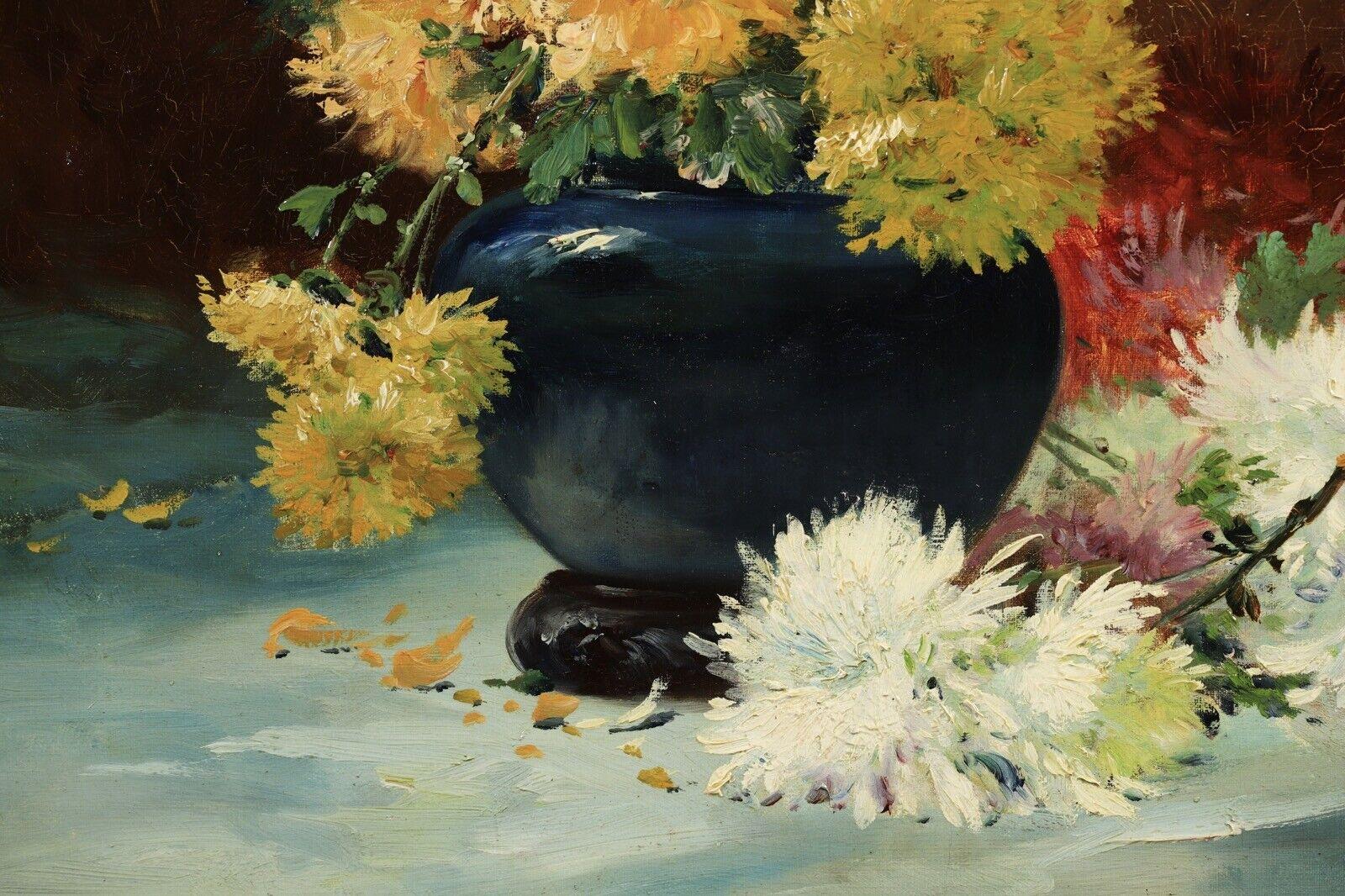 Canvas Eugene-Henri Cauchois (French, 1850-1911) Impressionist Flowers Still Life Oil For Sale