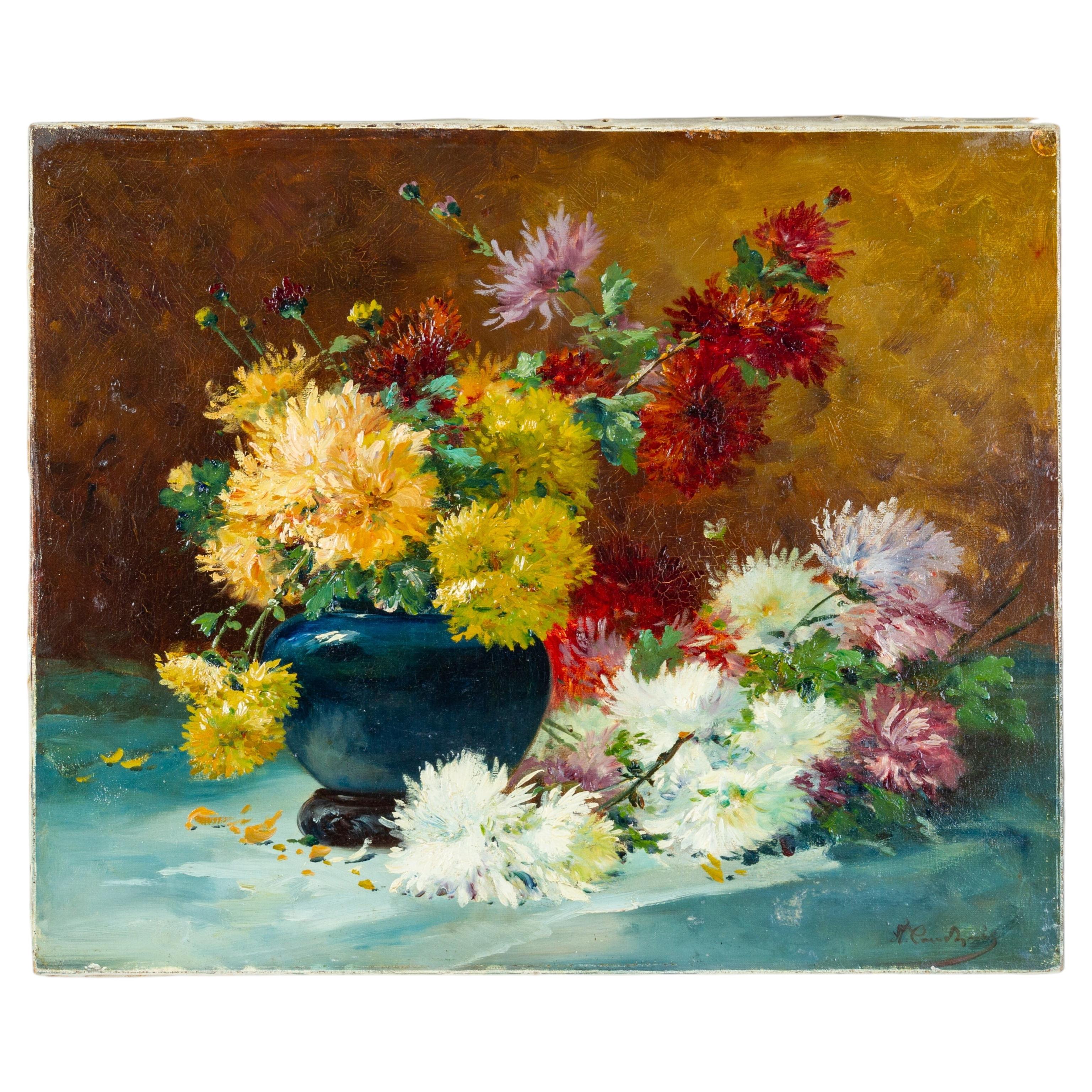 Eugene-Henri Cauchois (French, 1850-1911) Impressionist Flowers Still Life Oil