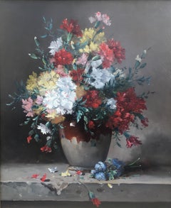 Carnations flowers in a vase, Oil on canas Signed  H. Cauchois circa 1890