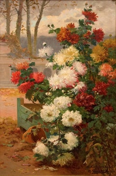 Cauchois Flower Still Life, "Chrysanthemums Blooming on a Terrace"