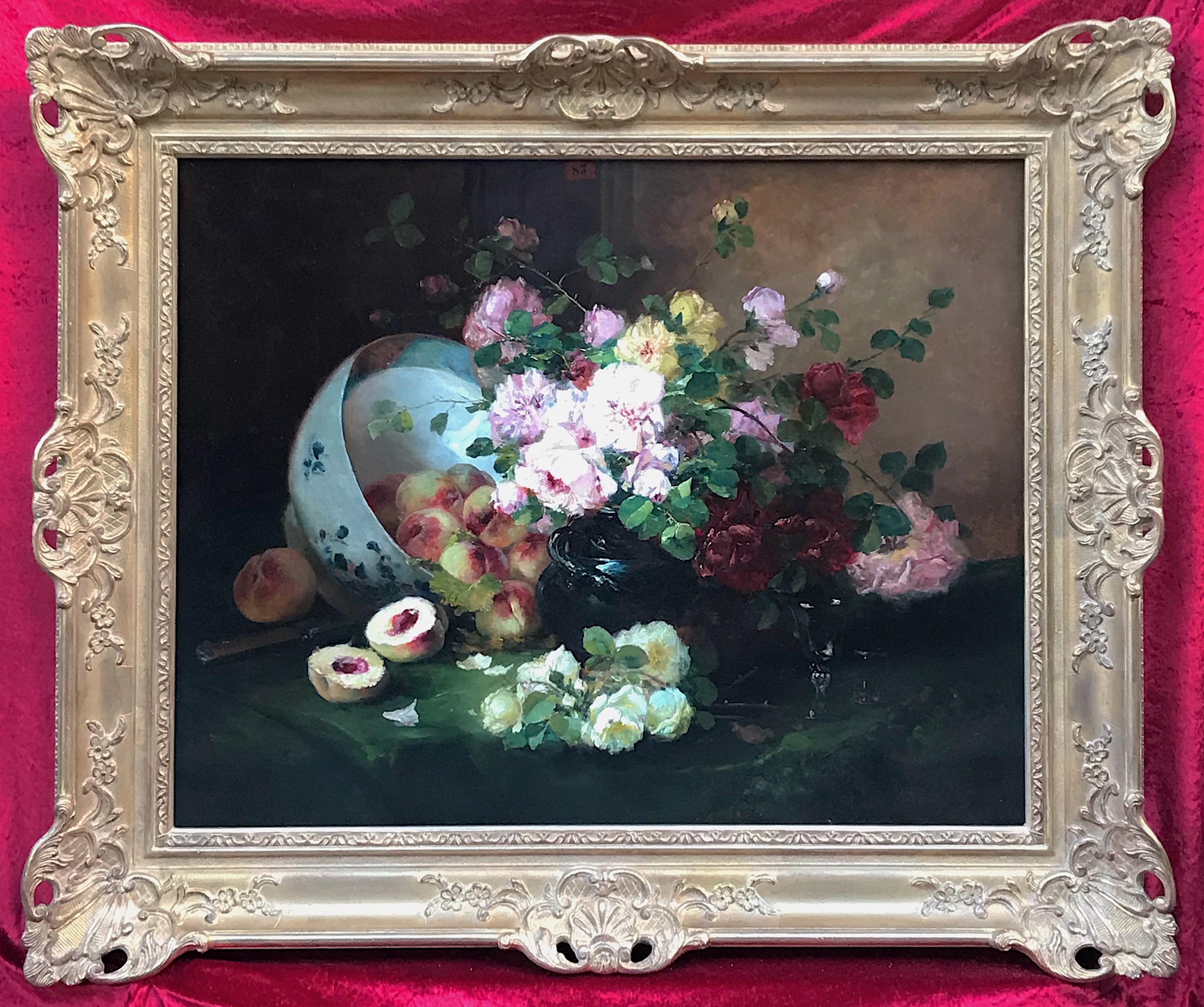 Eugene Henri Cauchois Still-Life Painting - Roses and Peaches Arrangement